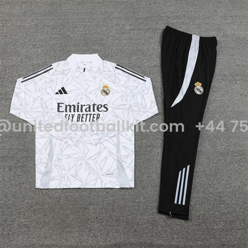 Unitedfootballkit.com | Real Madrid 24-25 Long Sleeve Training Set - White Camouflage -Customize Name, Number and Patch | Worldwide Shipping