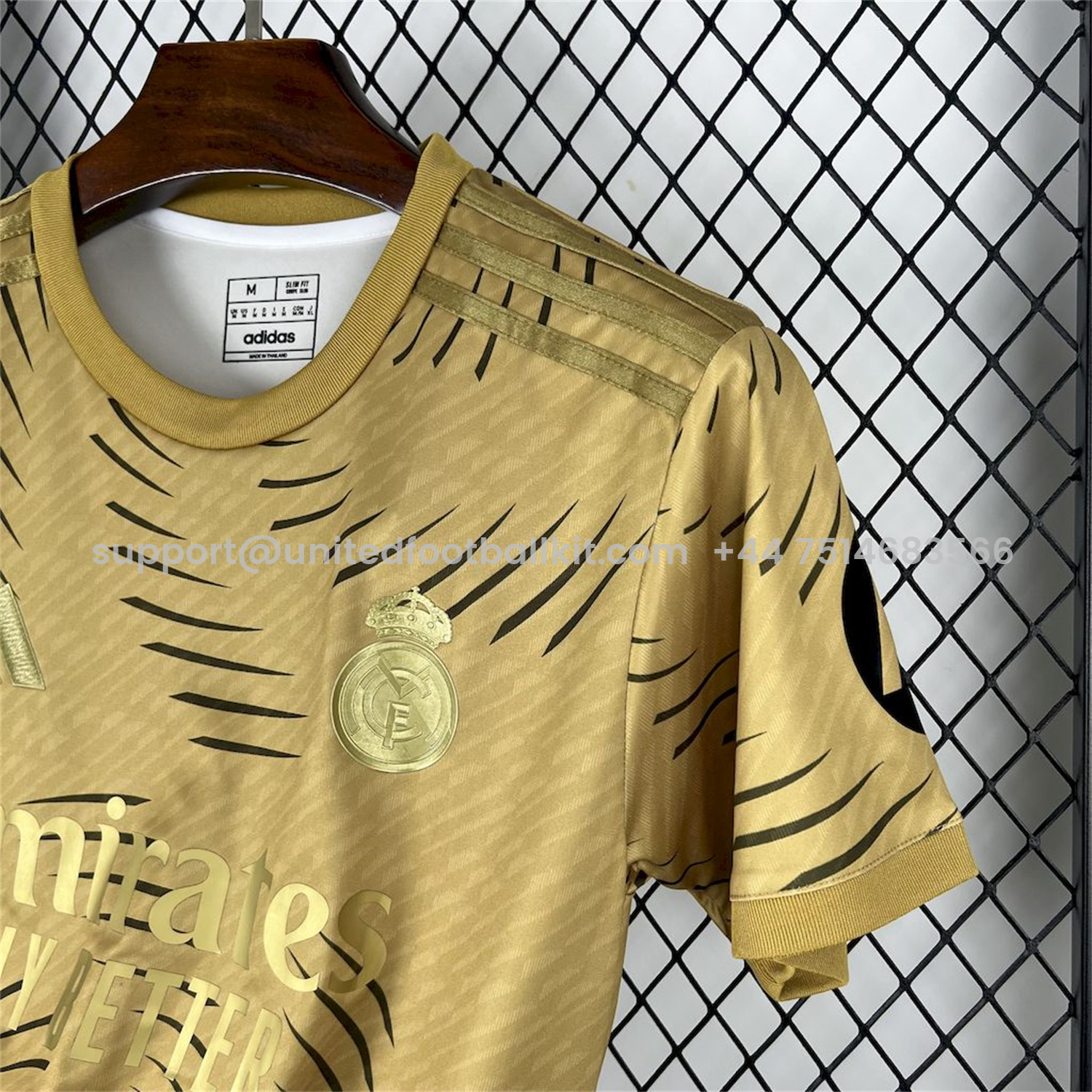 Unitedfootballkit.com | Real Madrid 25-26 Gold Swirl Training Jersey - Fans Version -Customize Name, Number and Patch | Worldwide Shipping