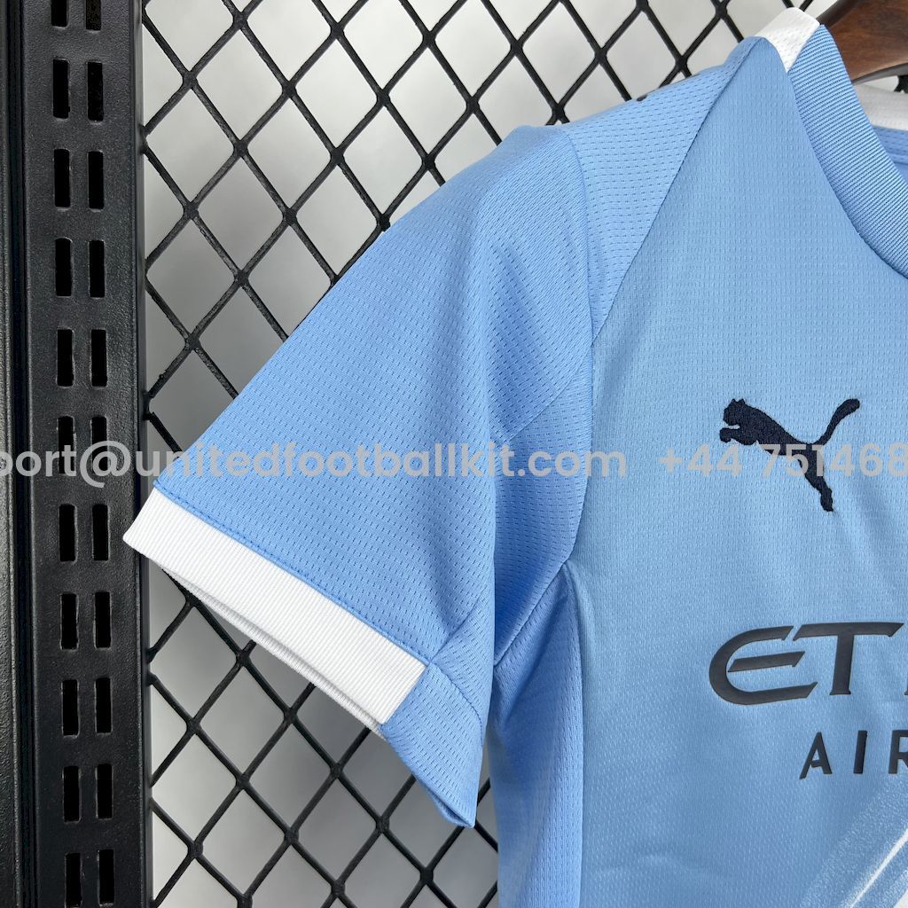 Unitedfootballkit.com | Manchester City 25-26 Home Kids Kit -Customize Name, Number and Patch | Worldwide Shipping