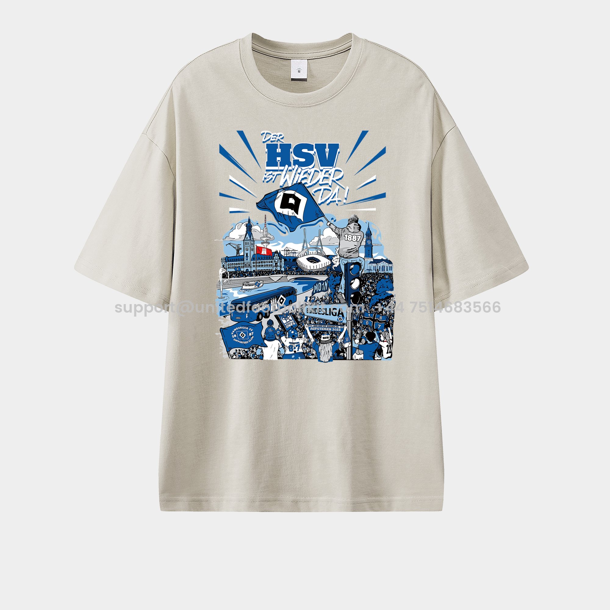 Unitedfootballkit.com | Hamburger SV DER HSV IST WIEDER DA 2024-25 2. Bundesliga Champion Unisex Pure Cotton T-shirt -Customize Name, Number and Patch | Worldwide Shipping