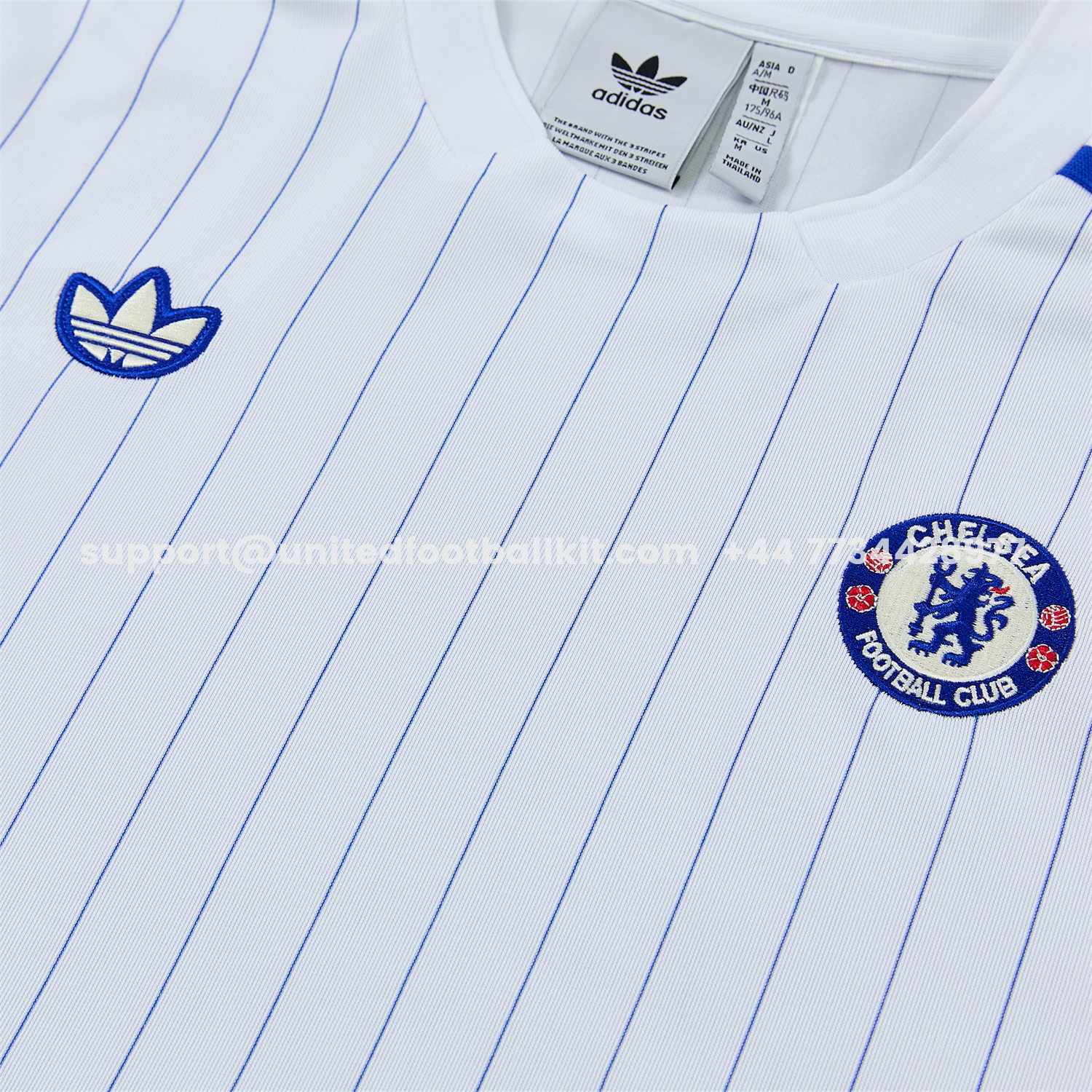 Unitedfootballkit.com | C.H.E.L.S.E.A 25-26 Retro Style Short-Sleeve Training Set - White Top & Blue Stripes Pants -Customize Name, Number and Patch | Worldwide Shipping