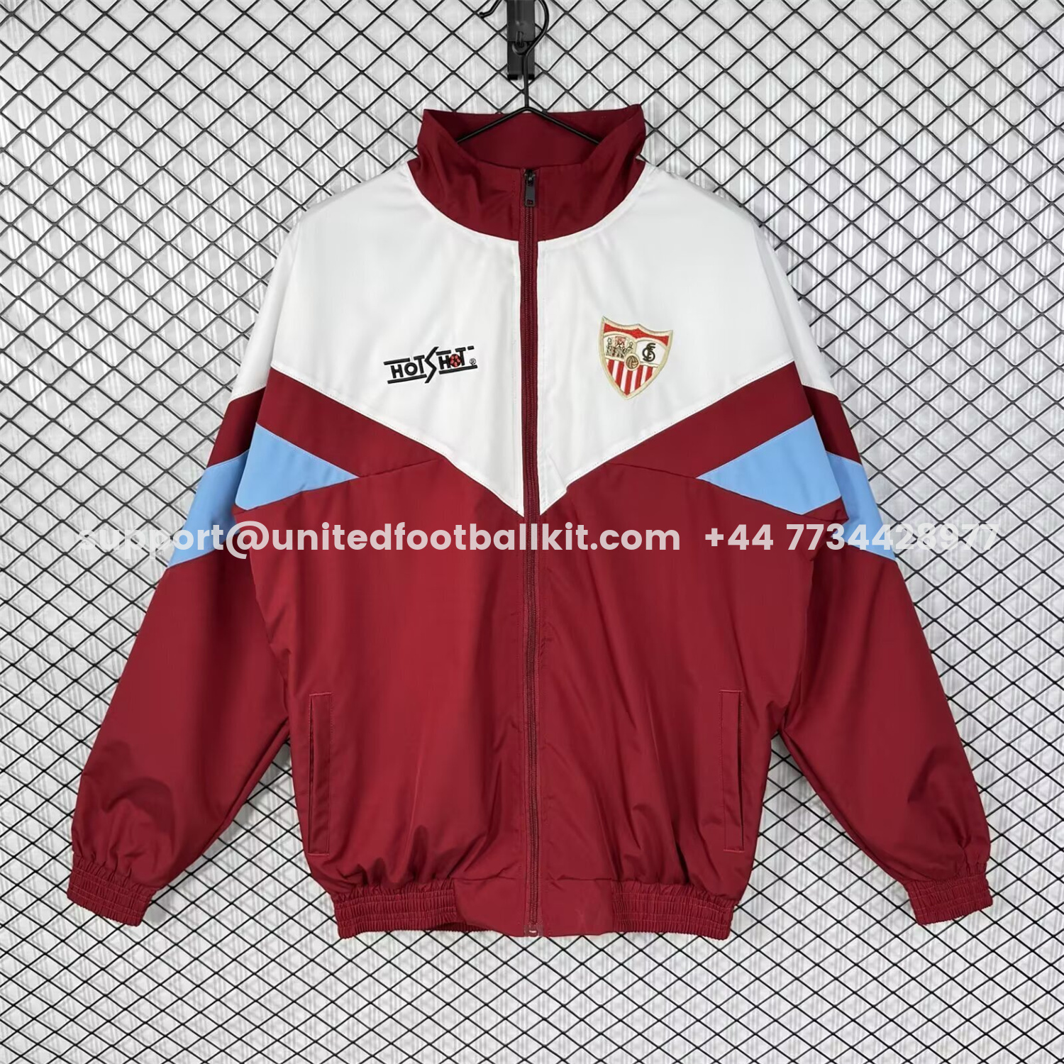 Unitedfootballkit.com | Retro Sevilla 1993-94 Home Windbreaker Jacket - White And Red -Customize Name, Number and Patch | Worldwide Shipping