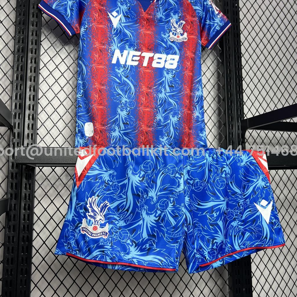 Unitedfootballkit.com | Crystal Palace 24-25 Home Stadium Kids Kit -Customize Name, Number and Patch | Worldwide Shipping