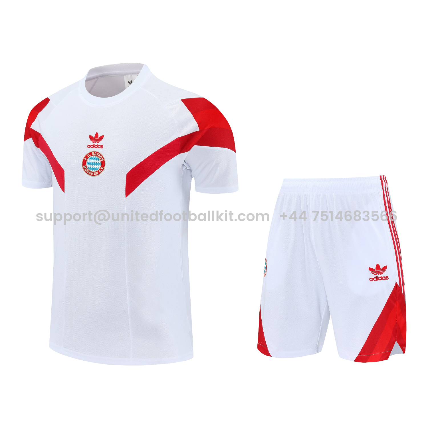 Unitedfootballkit.com | Bayern Munich 25-26 Short-Sleeve Training Set - White Top & white Shorts -Customize Name, Number and Patch | Worldwide Shipping