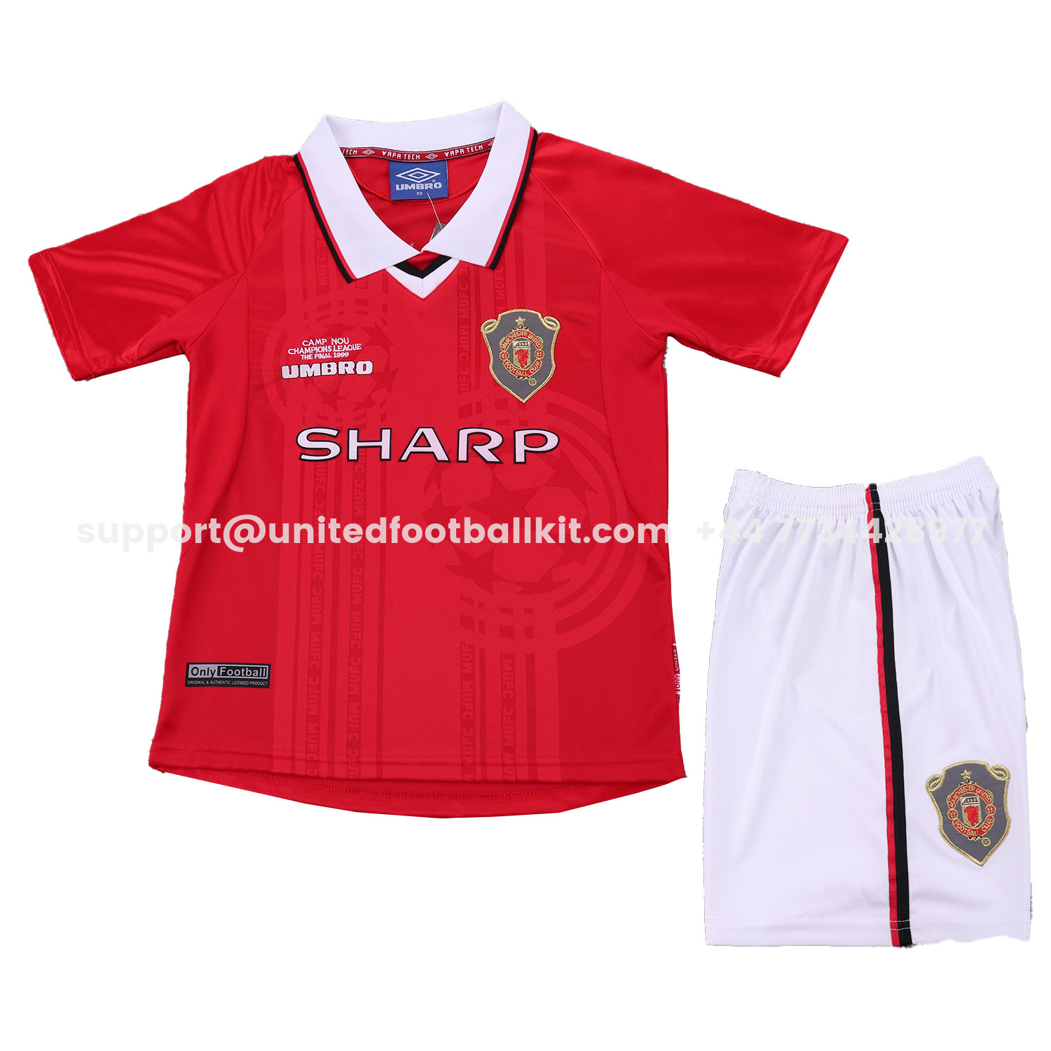 Unitedfootballkit.com | Retro Manchester United 1999-00 Home Kids Kit -Customize Name, Number and Patch | Worldwide Shipping