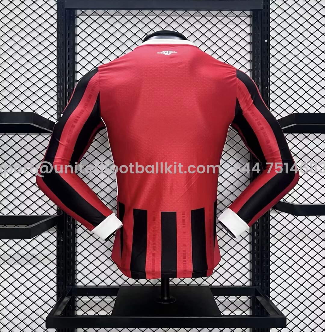 Unitedfootballkit.com | AC Milan 24-25 Home Long Sleeve Jersey - Player Version -Customize Name, Number and Patch | Worldwide Shipping