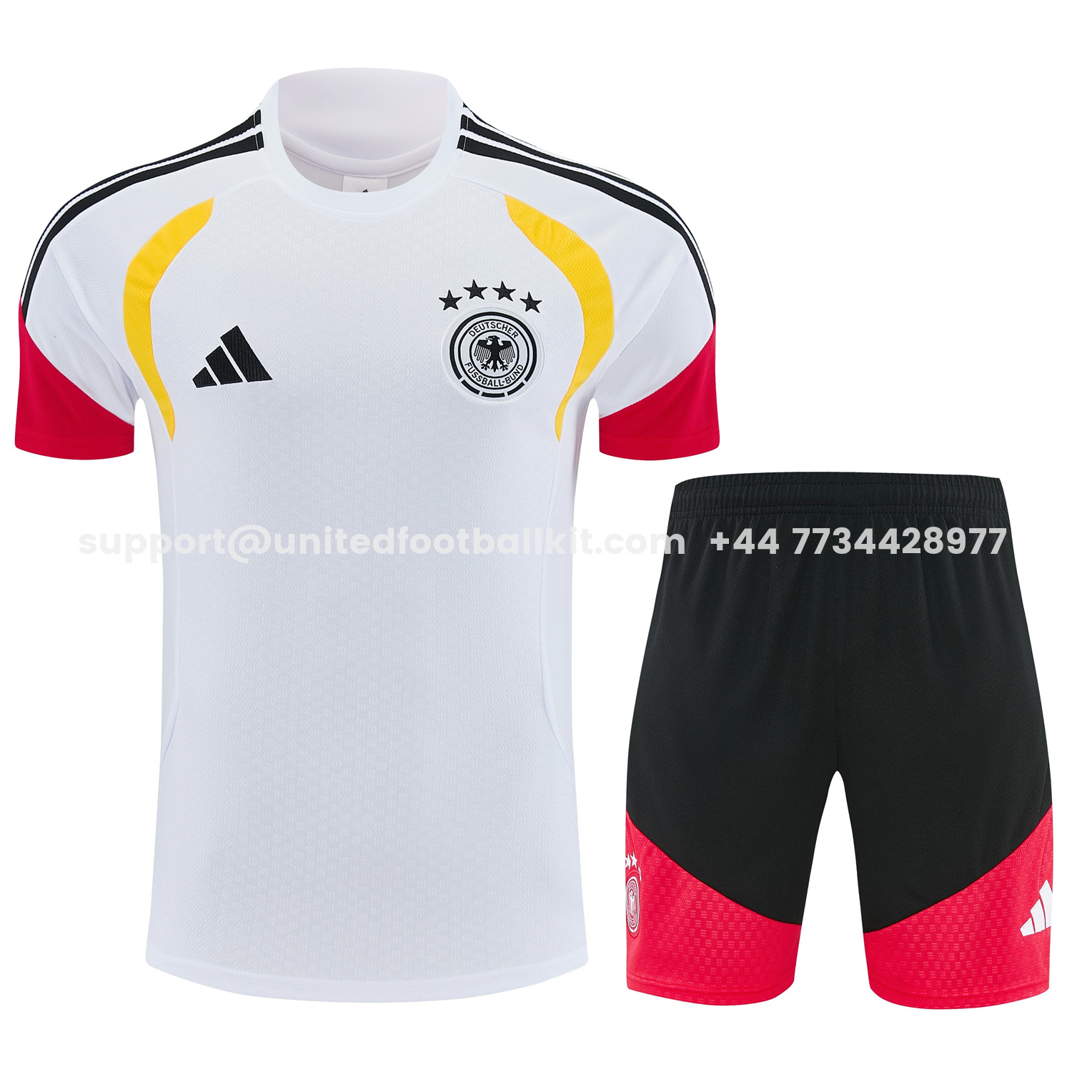 Unitedfootballkit.com | Germany 2026 Short-Sleeve Training Set - White Top and Black Shorts -Customize Name, Number and Patch | Worldwide Shipping
