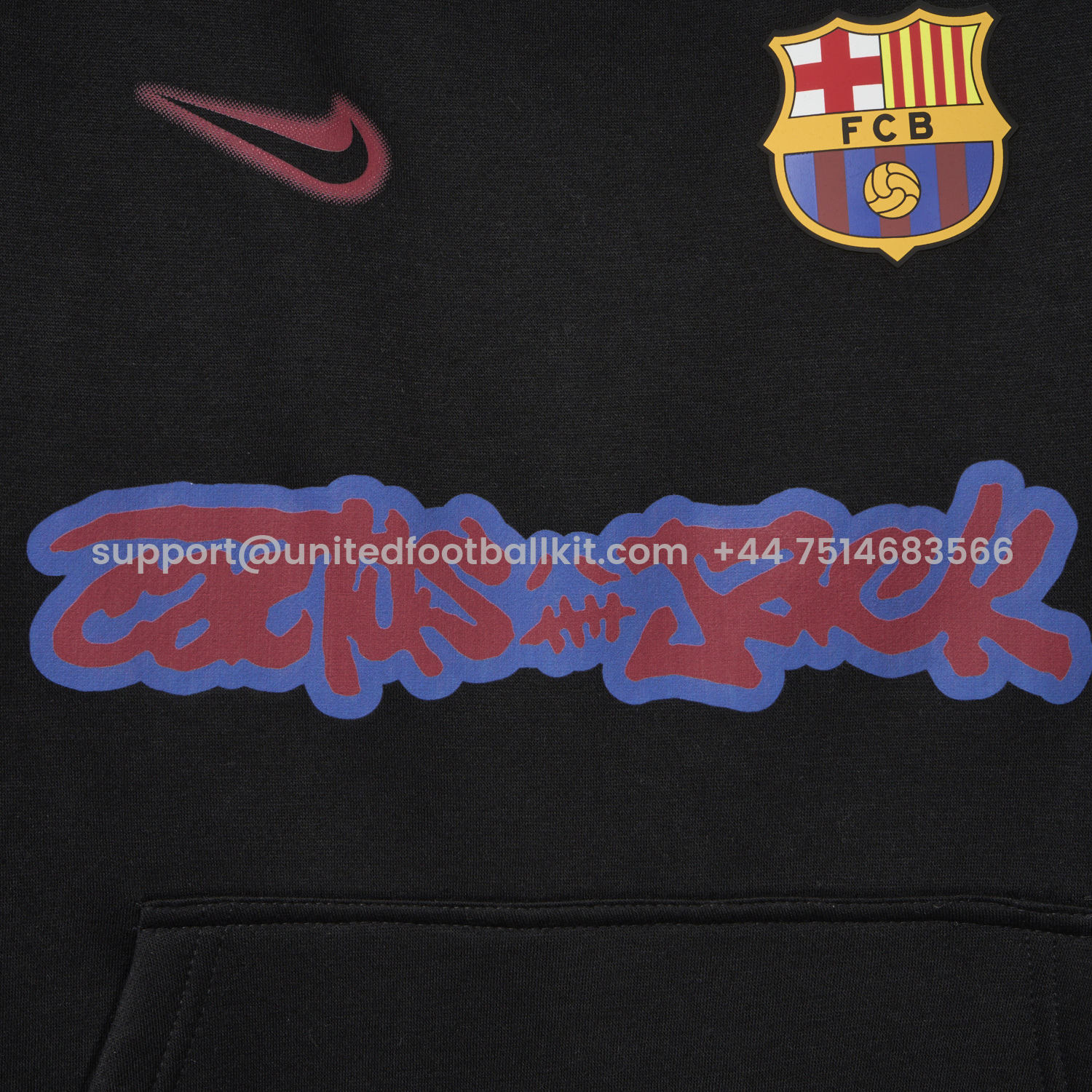Unitedfootballkit.com | Barcelona x Travis Scott Black Unisex Pullover Hoodie -Customize Name, Number and Patch | Worldwide Shipping