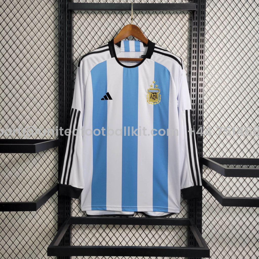 Unitedfootballkit.com | Argentina 3 Stars 22-23 Home Long Sleeve Jersey - Fans Version -Customize Name, Number and Patch | Worldwide Shipping