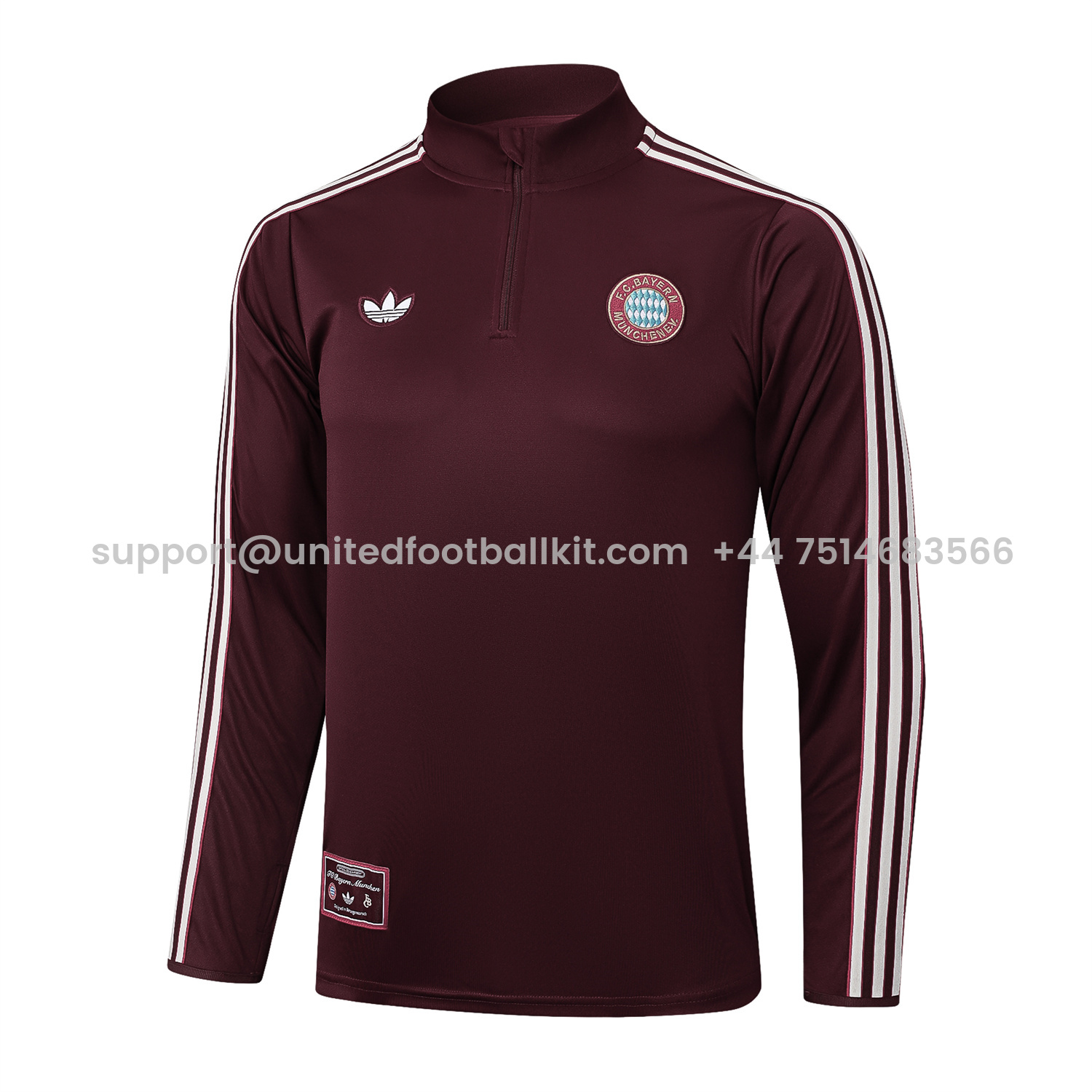 Unitedfootballkit.com | Bayern Munich 25-26 Throwback Trefoil Long Sleeves Training Set - Deep Red -Customize Name, Number and Patch | Worldwide Shipping