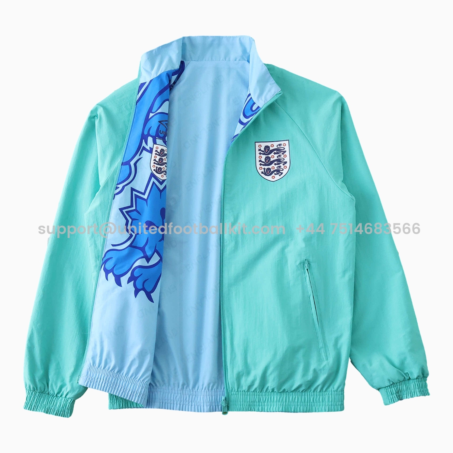 Unitedfootballkit.com | Retro England 1992 Third Double Sided Reversible Windbreaker - Blue & Green -Customize Name, Number and Patch | Worldwide Shipping
