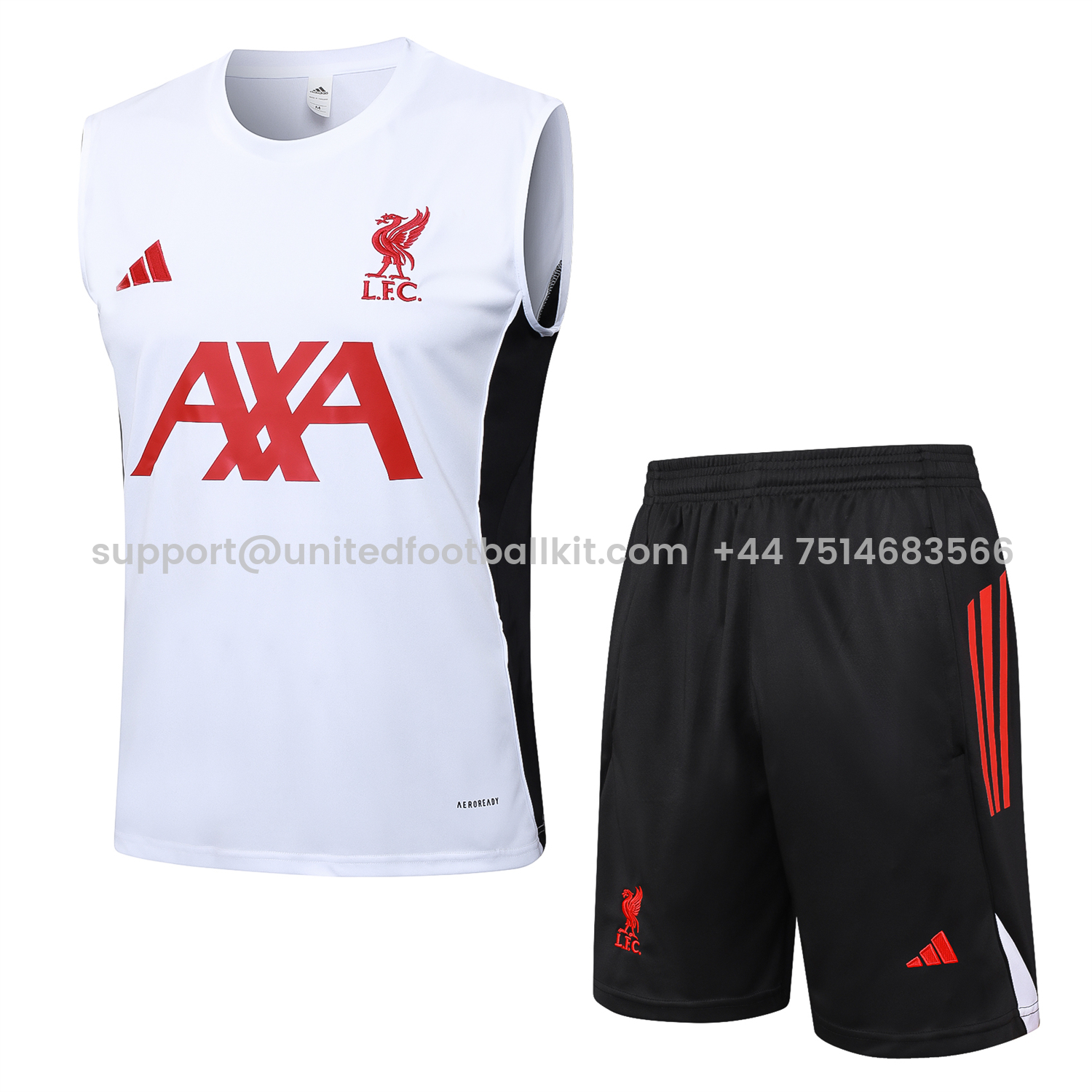 Unitedfootballkit.com | Liver.pool 25-26 Vest Training Set - White Vest & Black Shorts -Customize Name, Number and Patch | Worldwide Shipping