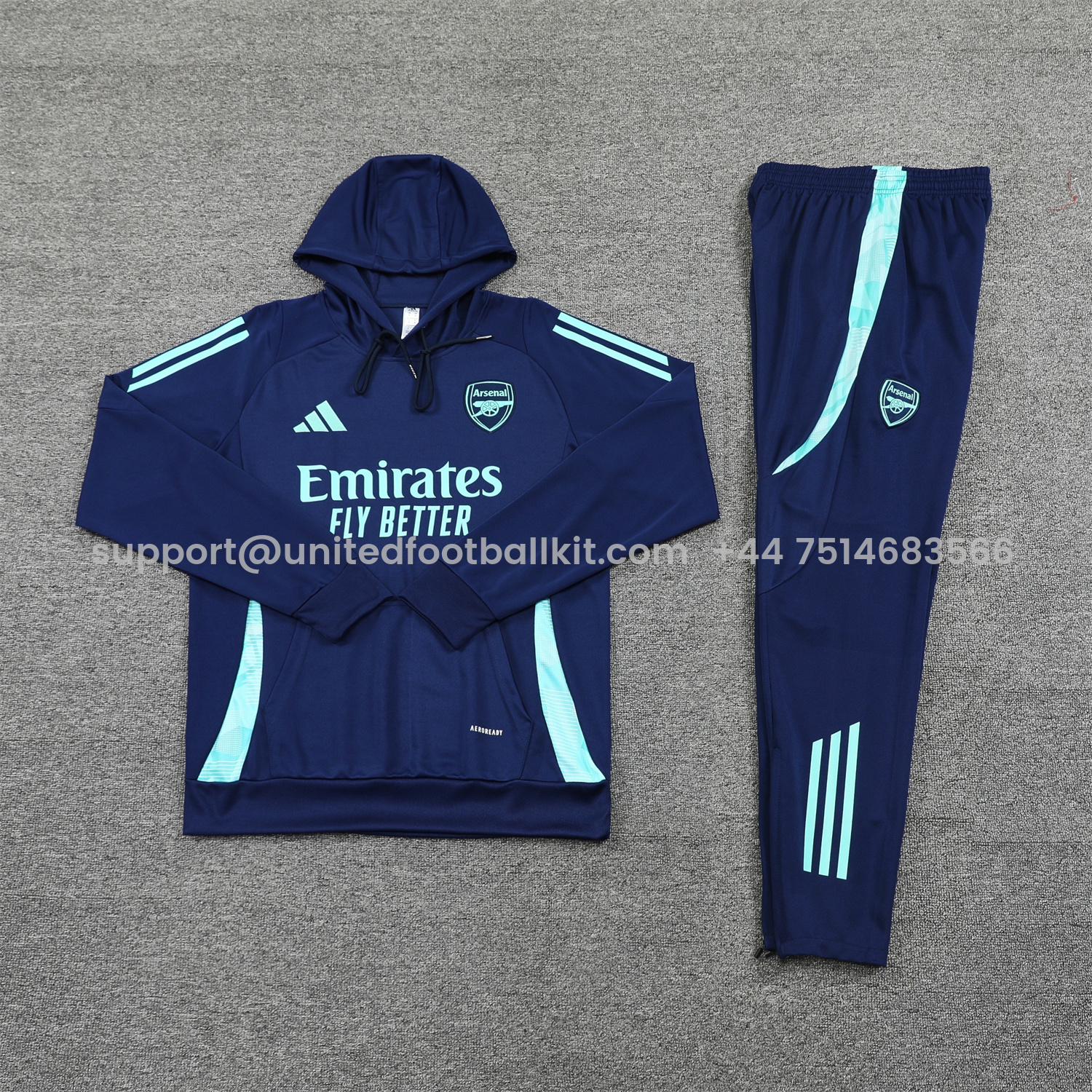 Unitedfootballkit.com | Arsenal 24-25 Training Hoodie Set - Royal Blue Hoodie and Pants -Customize Name, Number and Patch | Worldwide Shipping