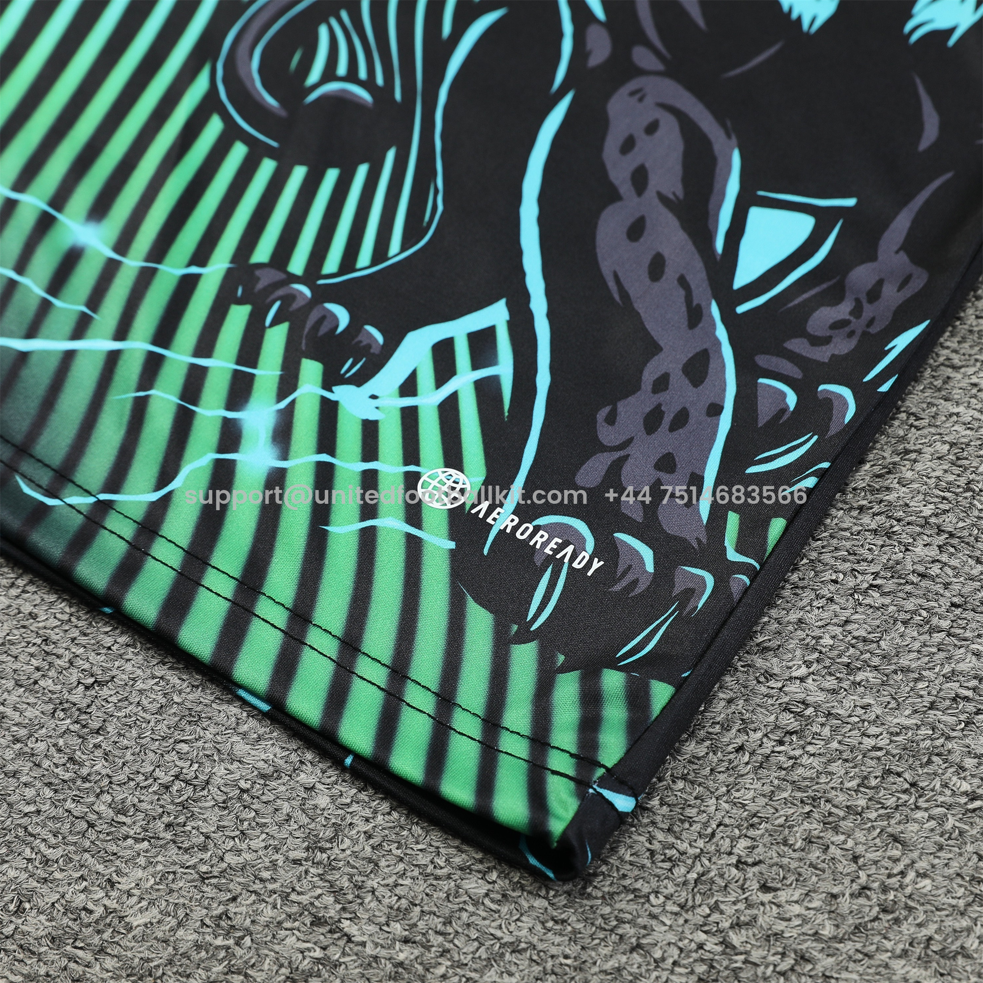 Unitedfootballkit.com | Real Madrid 24-25 Short-Sleeve Training Set - Green Leopard Top & Black Shorts -Customize Name, Number and Patch | Worldwide Shipping