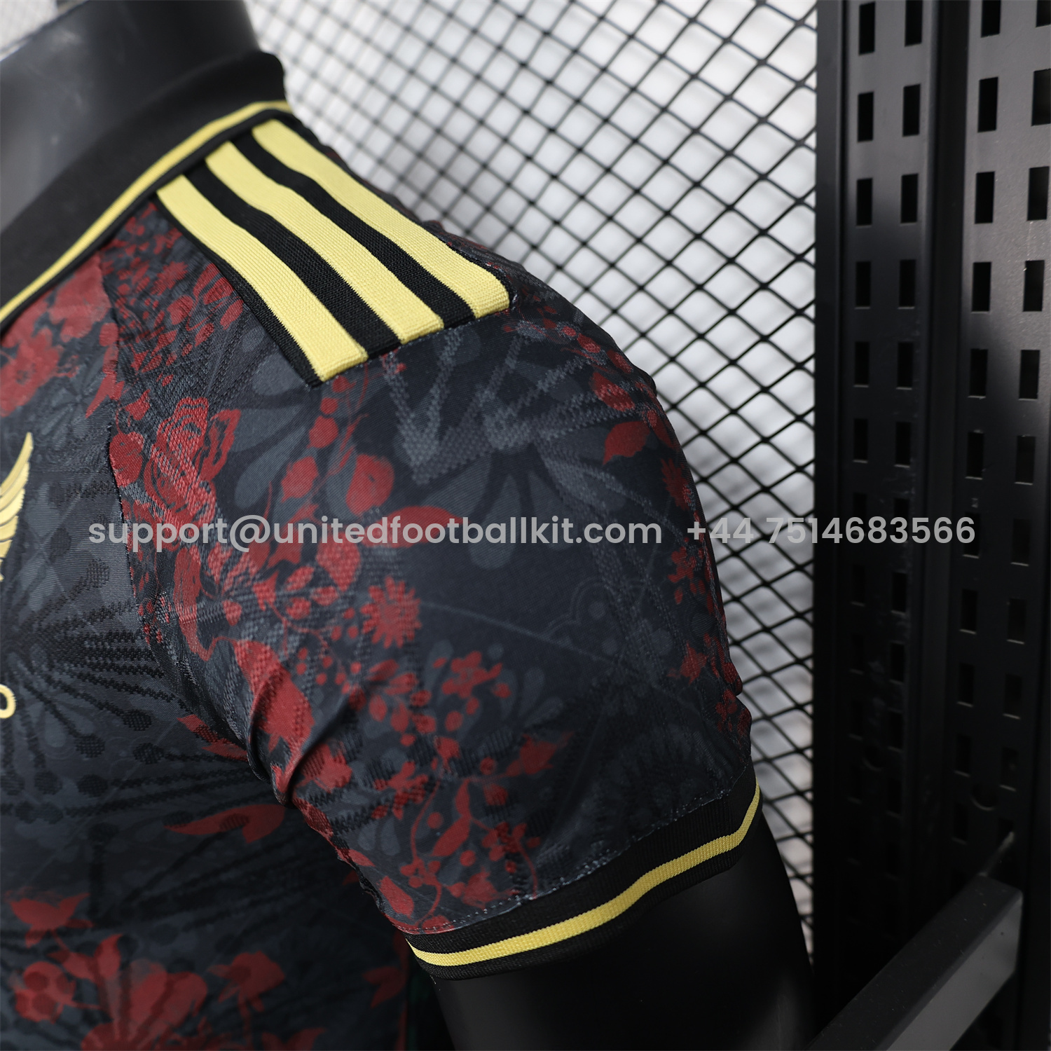 Unitedfootballkit.com | Mexico 25-26 Black Polo Jersey with Red and Green Floral Pattern - Player Version -Customize Name, Number and Patch | Worldwide Shipping