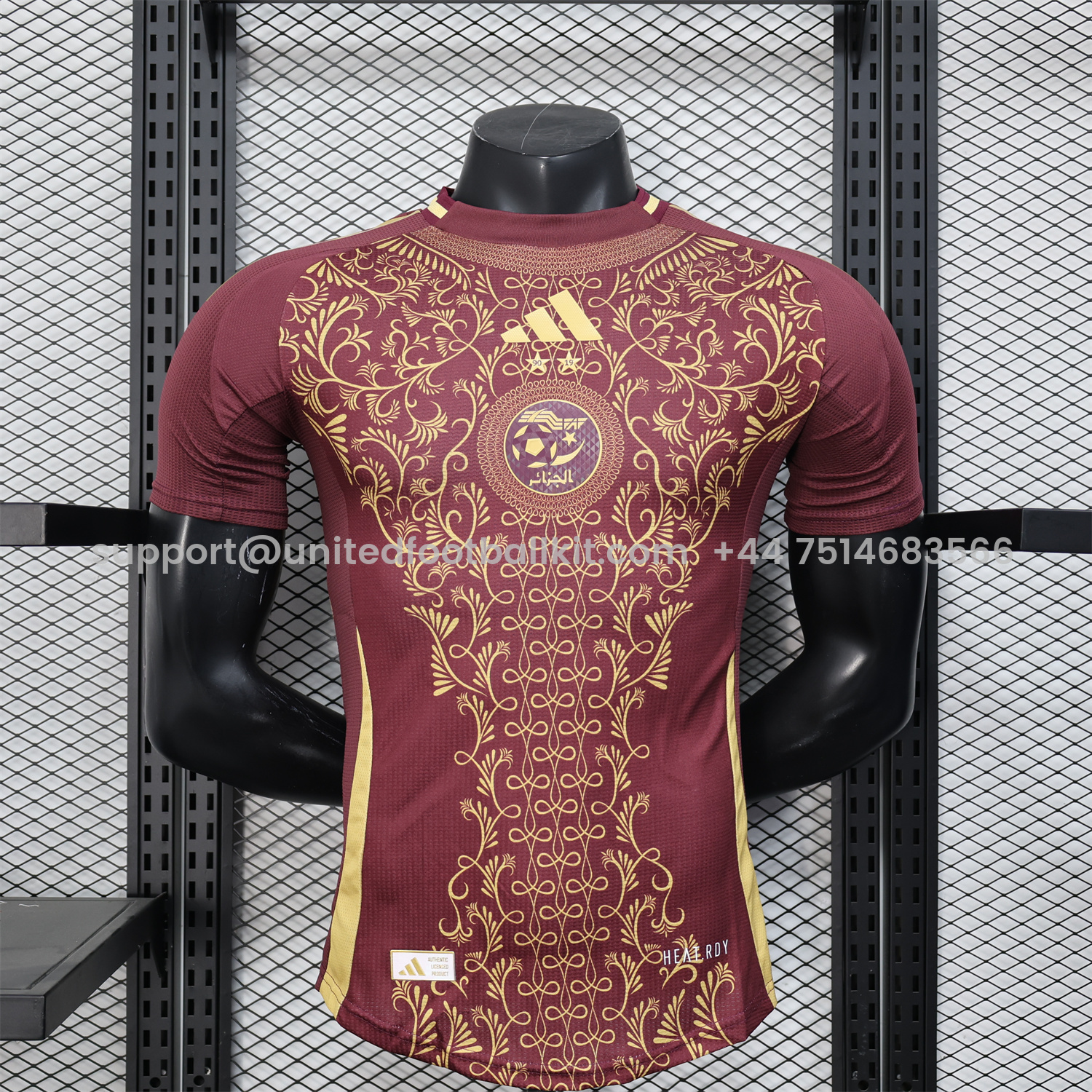 Unitedfootballkit.com | Algeria 25-26 Burgundy Jersey with Chest Pattern Decoration - Player Version -Customize Name, Number and Patch | Worldwide Shipping