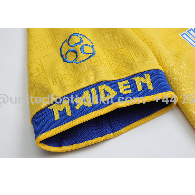 Unitedfootballkit.com | Retro Iron Maiden 2008 Yellow Jersey -Customize Name, Number and Patch | Worldwide Shipping