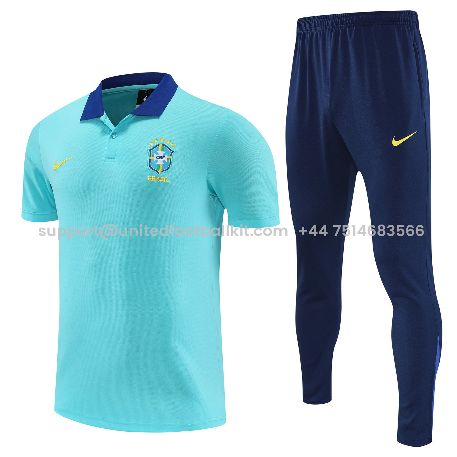 Unitedfootballkit.com | Brazil 25-26 POLO Short-Sleeve Training Set - Blue Top and Deep Blue Pants -Customize Name, Number and Patch | Worldwide Shipping