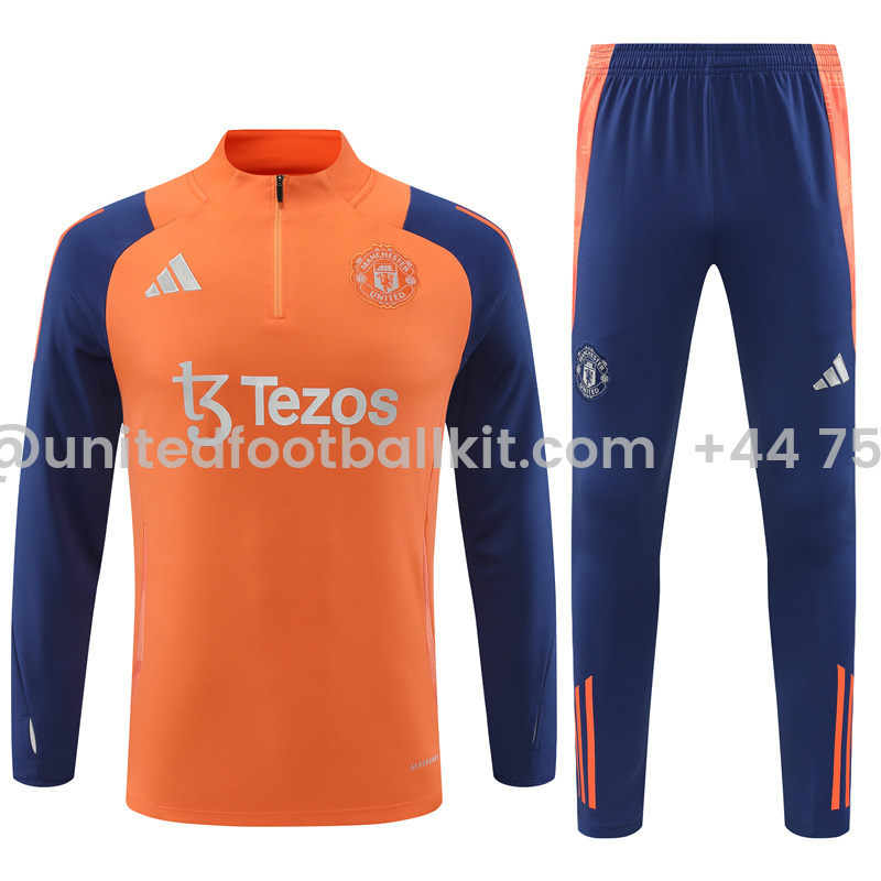 Unitedfootballkit.com | Manchester United 24-25 Long Sleeve Training Set - Orange -Customize Name, Number and Patch | Worldwide Shipping