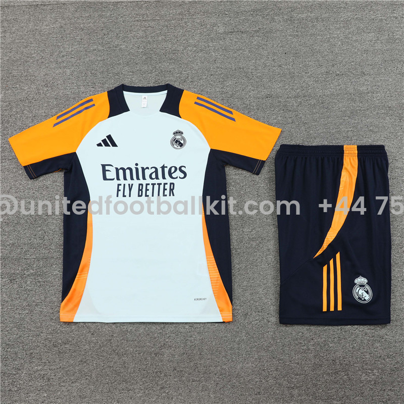 Unitedfootballkit.com | Real Madrid 24-25 Short-Sleeve Training Kids Kit - Light Blue -Customize Name, Number and Patch | Worldwide Shipping