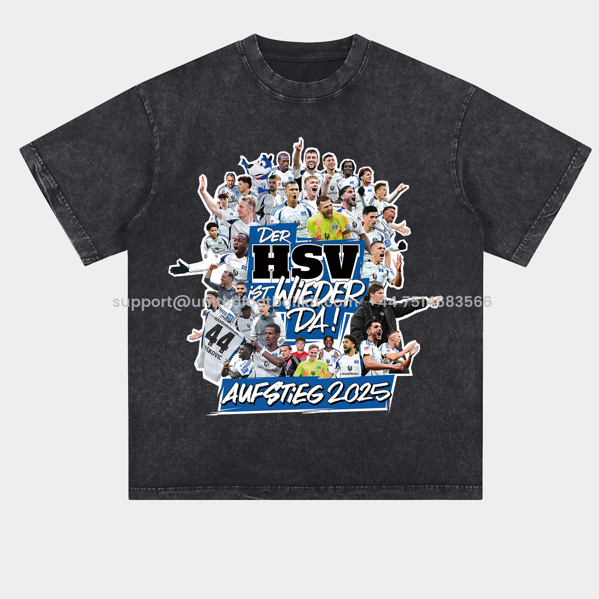 Unitedfootballkit.com | Hamburger SV DER HSV IST WIEDER DA AUFSTIEG 2025 Oversized Washed T-Shirt -Customize Name, Number and Patch | Worldwide Shipping