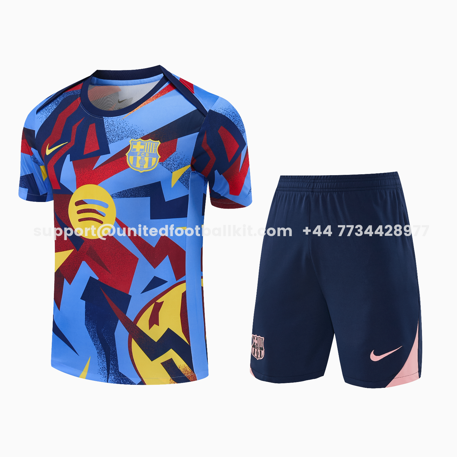 Unitedfootballkit.com | Barcelona 25-26 Short-Sleeve Training Set - Colors Top & Dark Blue With A Small Pink Detail Pants -Customize Name, Number and Patch | Worldwide Shipping