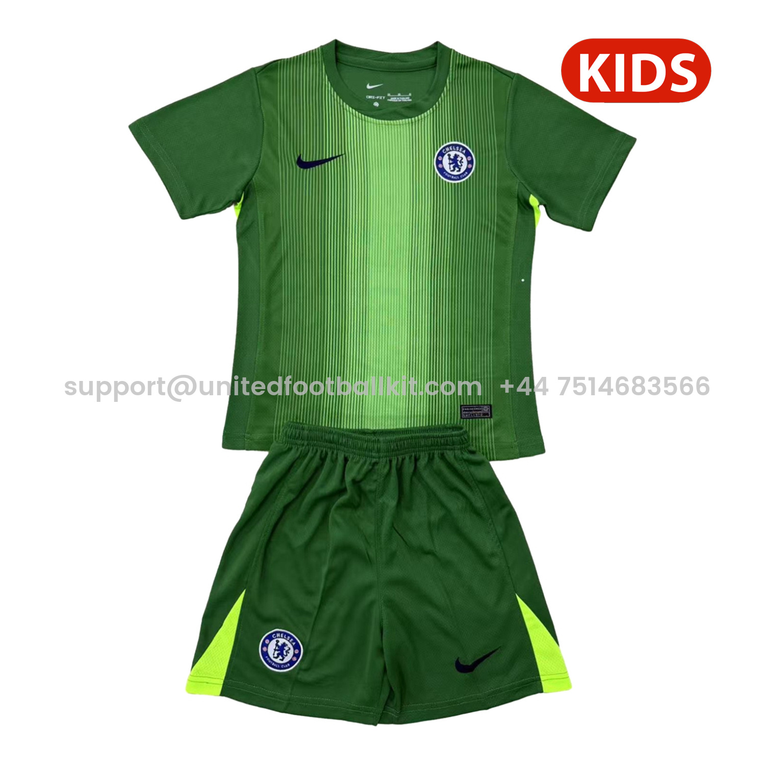 Unitedfootballkit.com | C.H.E.L.S.E.A 25-26 Green Goalkeeper Kids Kit -Customize Name, Number and Patch | Worldwide Shipping
