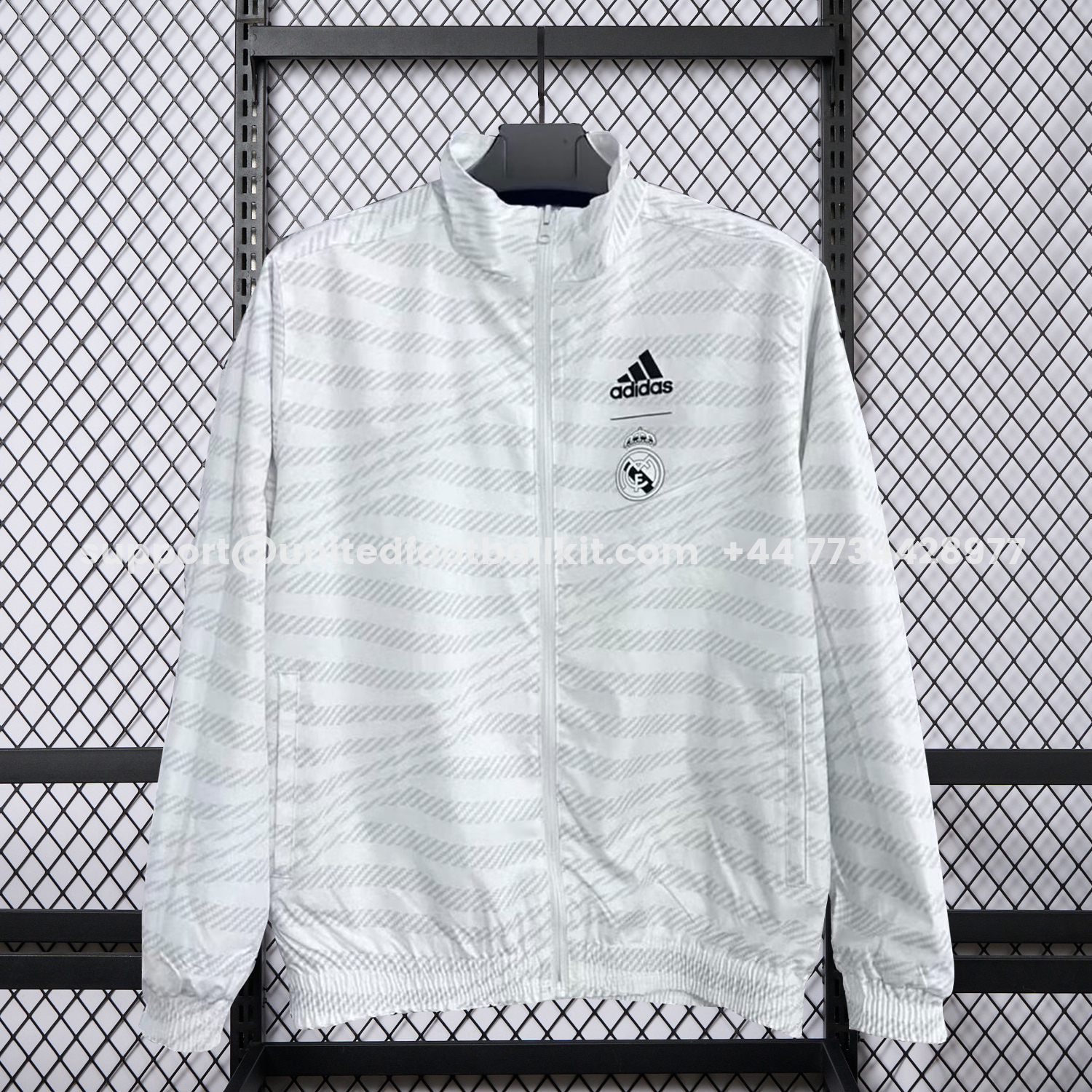 Unitedfootballkit.com | Real Madrid 25-26 Windbreaker Jacket - White And Grey -Customize Name, Number and Patch | Worldwide Shipping