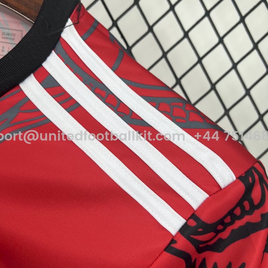 Unitedfootballkit.com | Real Madrid 24-25 Red & Black Dragon Special Edition Jersey -Customize Name, Number and Patch | Worldwide Shipping