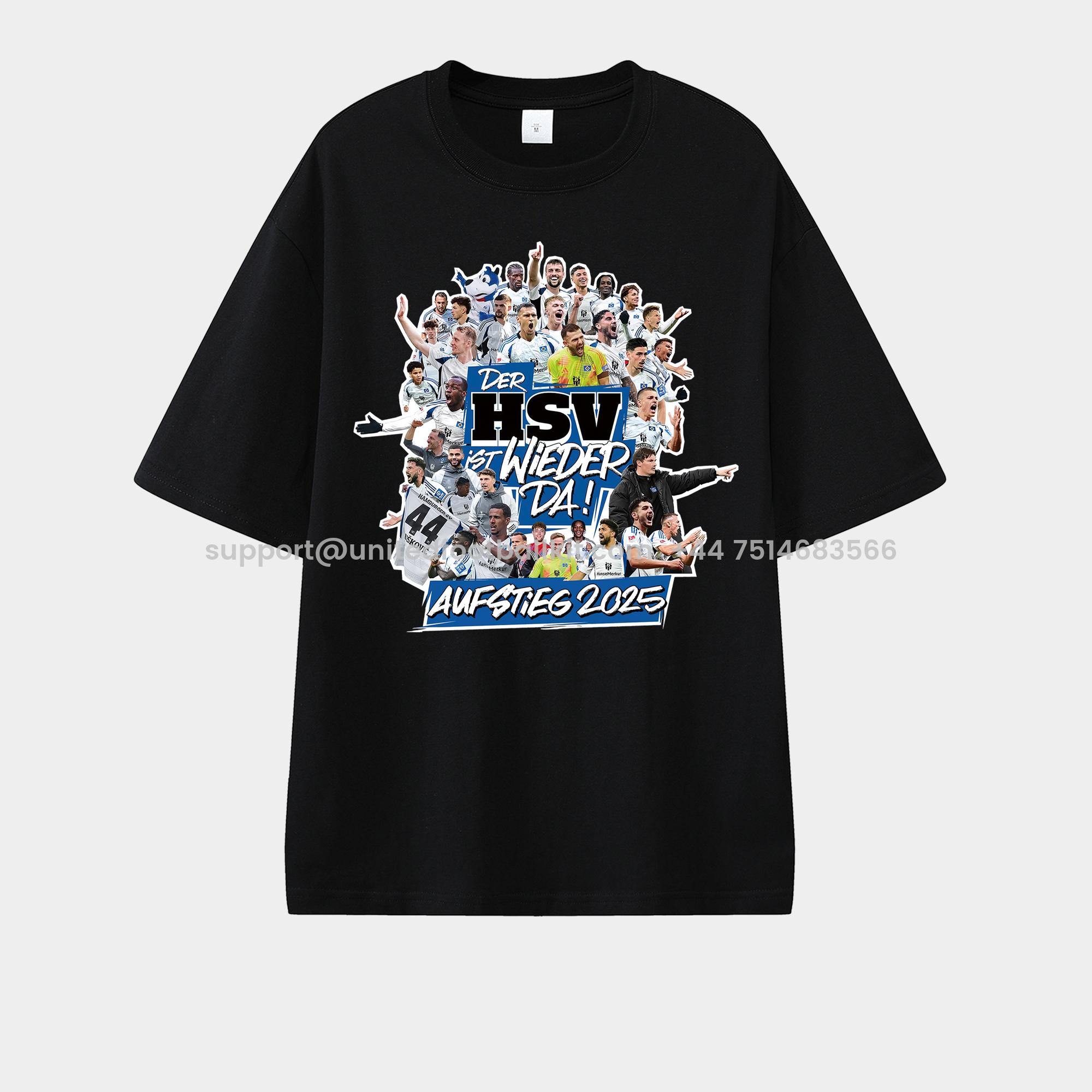 Unitedfootballkit.com | Hamburger SV DER HSV IST WIEDER DA AUFSTIEG 2025 Unisex Pure Cotton T-shirt -Customize Name, Number and Patch | Worldwide Shipping