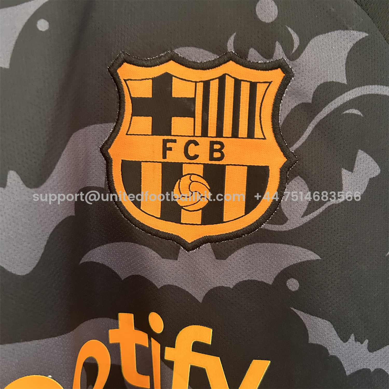 Unitedfootballkit.com | Barcelona 25-26 Halloween Pumpkin Silhouette Black Jersey - Fans Version -Customize Name, Number and Patch | Worldwide Shipping