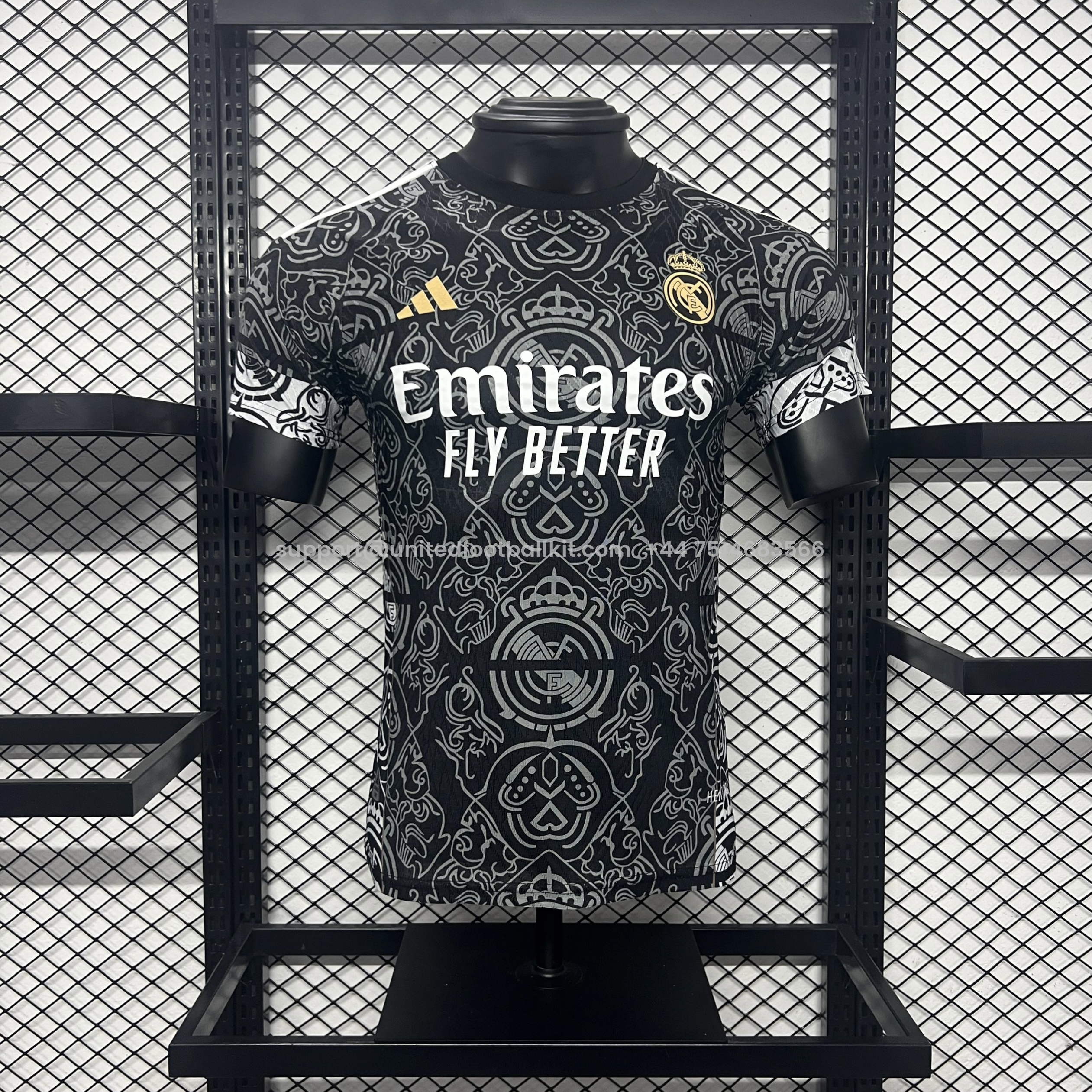 Unitedfootballkit.com | Real Madrid 24-25 Black Line Pattern Special Edtion Jersey - Player Version -Customize Name, Number and Patch | Worldwide Shipping