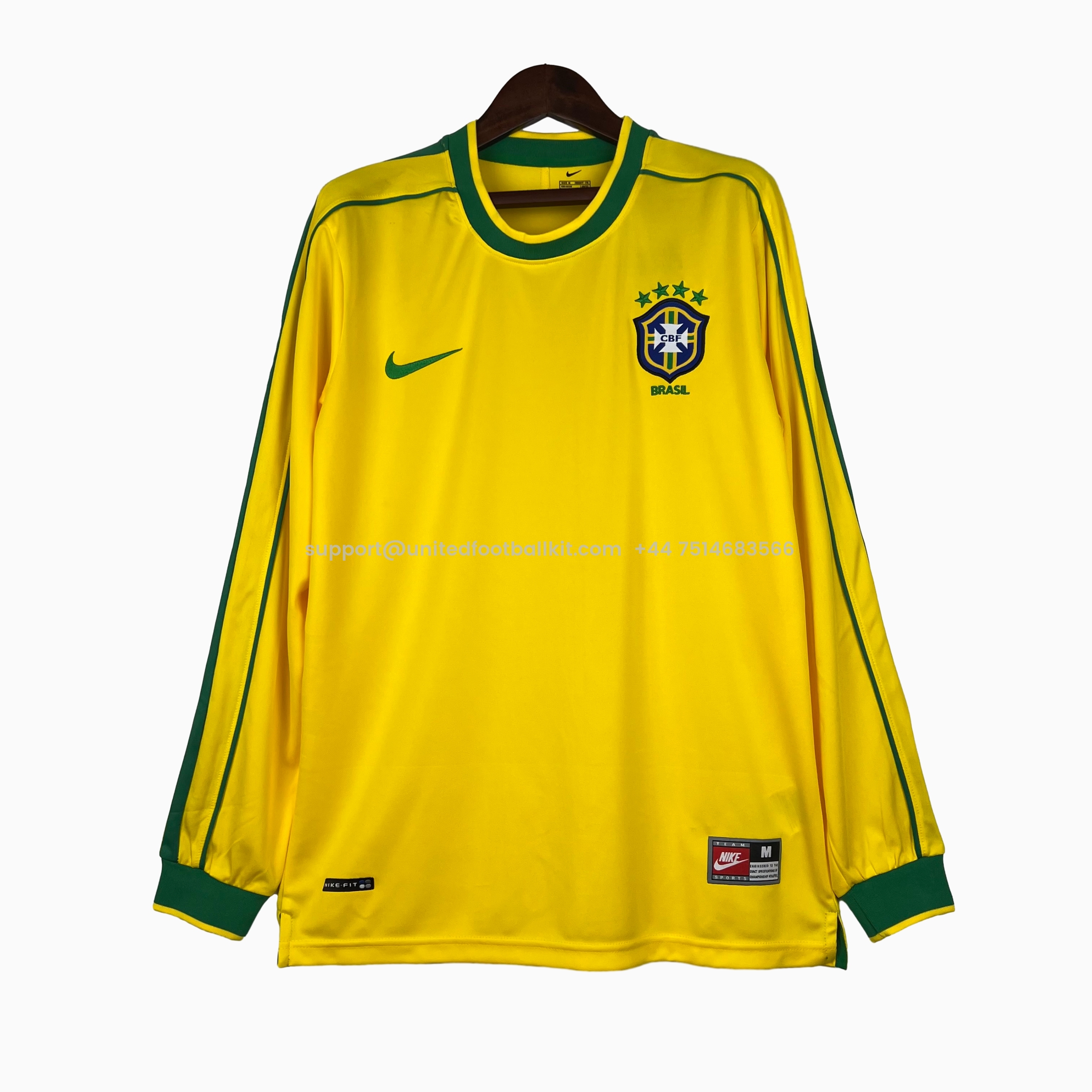 Unitedfootballkit.com | Retro Brazil 1998 Home Stadium Long Sleeve Jersey -Customize Name, Number and Patch | Worldwide Shipping