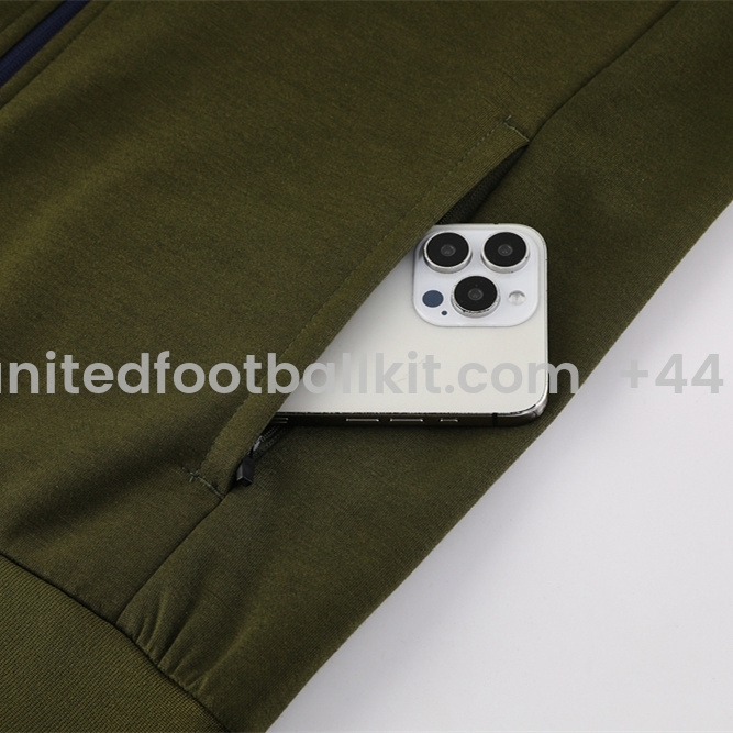 Unitedfootballkit.com | Napoli 24-25 Hooded Jacket Training Tracksuit - Army Green Top and Deep Blue Pants -Customize Name, Number and Patch | Worldwide Shipping