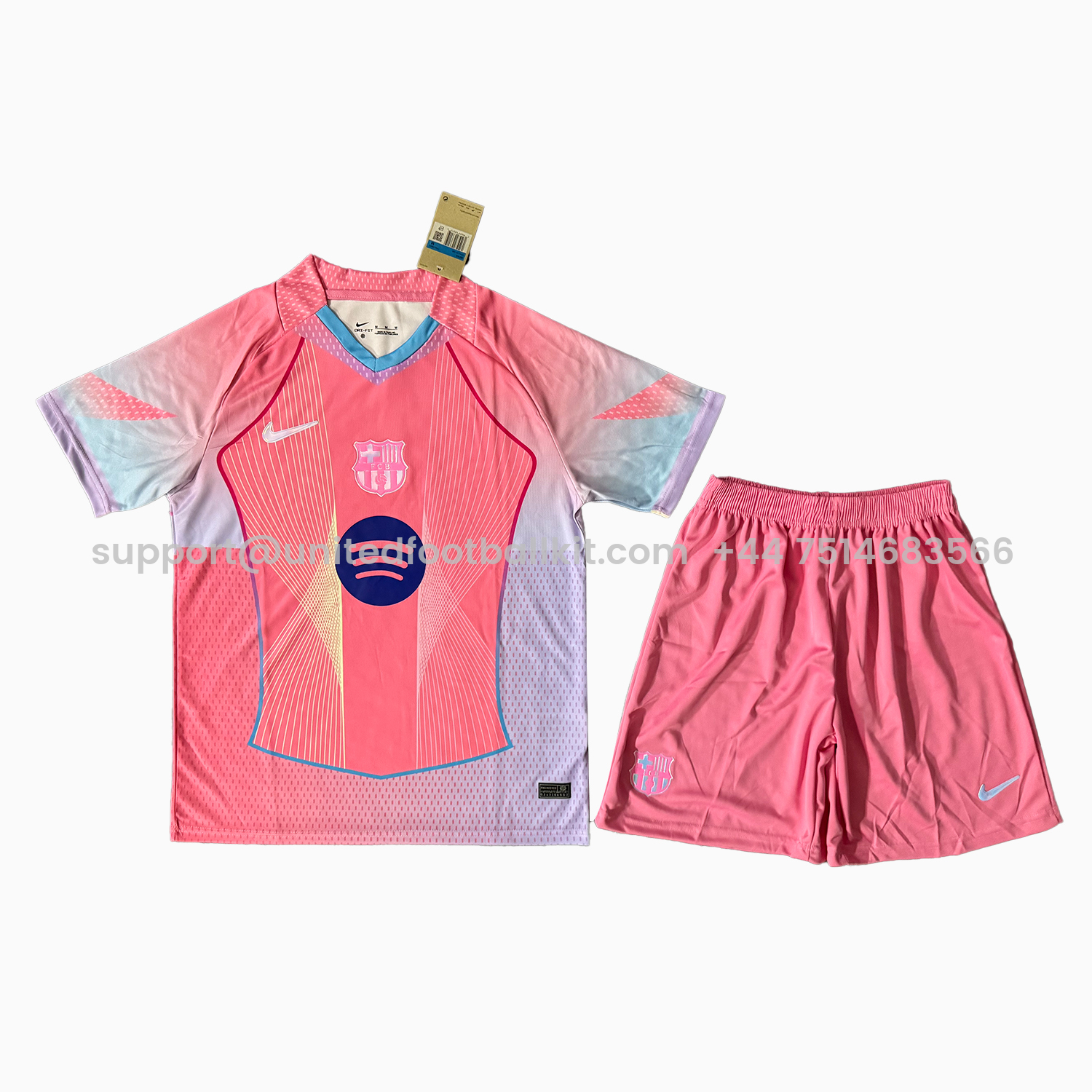 Unitedfootballkit.com | Barcelona 25-26 T90 Pink Special Men's Adult Jersey Set - Fans Version -Customize Name, Number and Patch | Worldwide Shipping