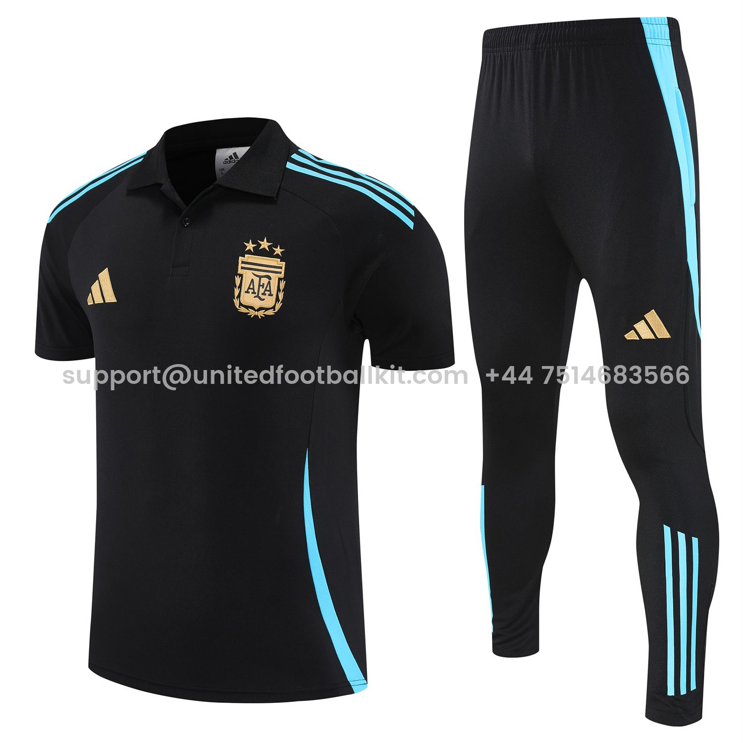 Unitedfootballkit.com | Argentina 25-26 POLO Short-Sleeve Training Set - Deep Blue Top and Pants with Blue Stripes -Customize Name, Number and Patch | Worldwide Shipping
