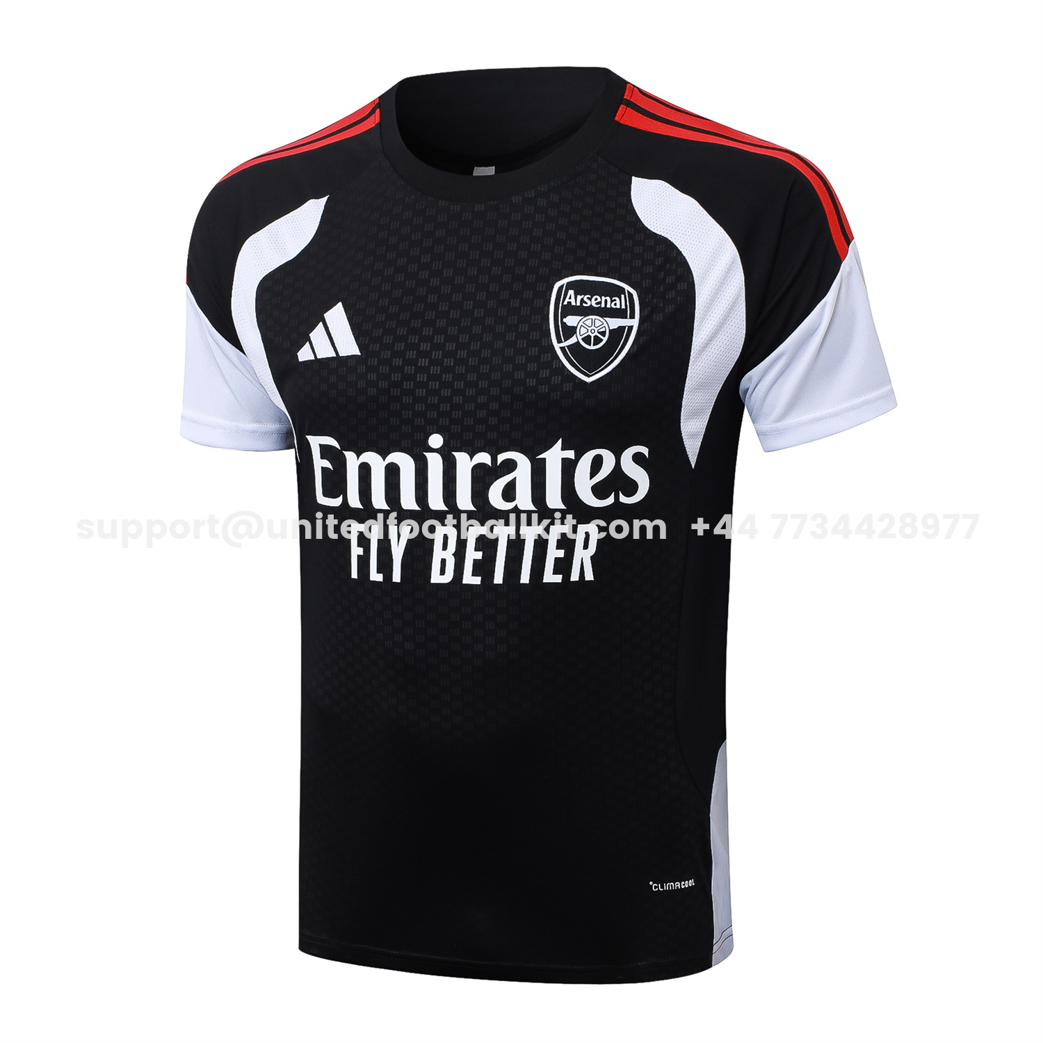 Unitedfootballkit.com | Arsenal 26-27 Short-Sleeve Training Set - Red Edge Black Top & Shorts -Customize Name, Number and Patch | Worldwide Shipping