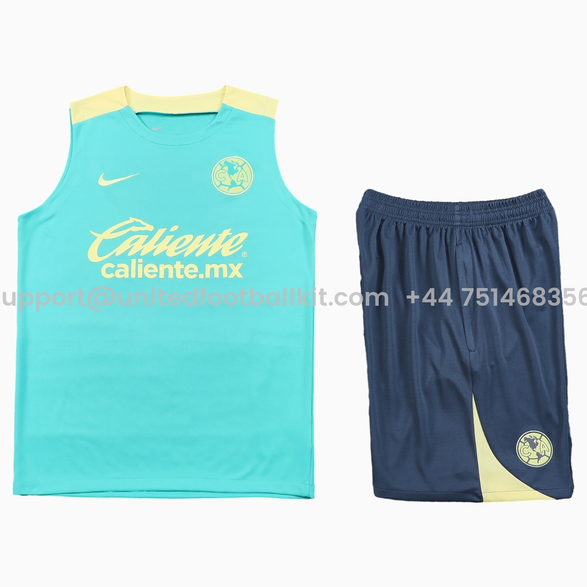 Unitedfootballkit.com | Club América 24-25 Vest Training Set - Light Green Vest & Grey Shorts -Customize Name, Number and Patch | Worldwide Shipping