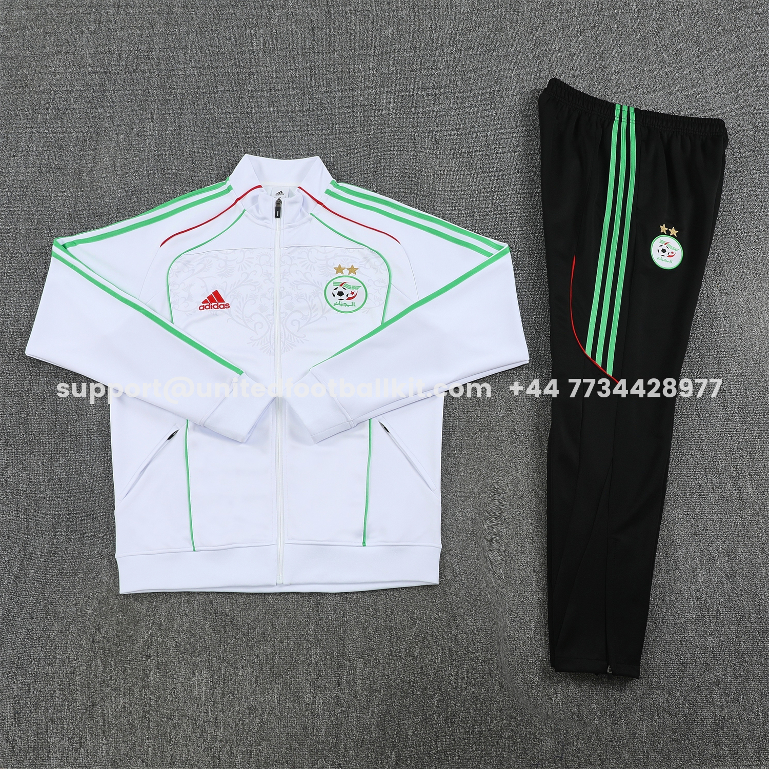 Unitedfootballkit.com | Algeria 2026 Long Sleeve Training Set - White Top and Black Pants -Customize Name, Number and Patch | Worldwide Shipping