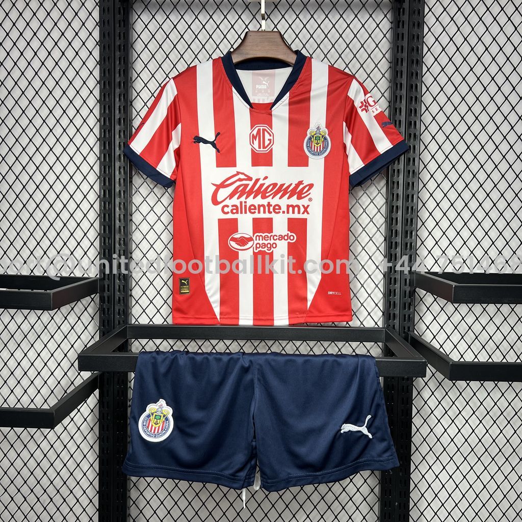 Unitedfootballkit.com | Chivas de Guadalajara 24-25 Home Stadium Kids Kit -Customize Name, Number and Patch | Worldwide Shipping