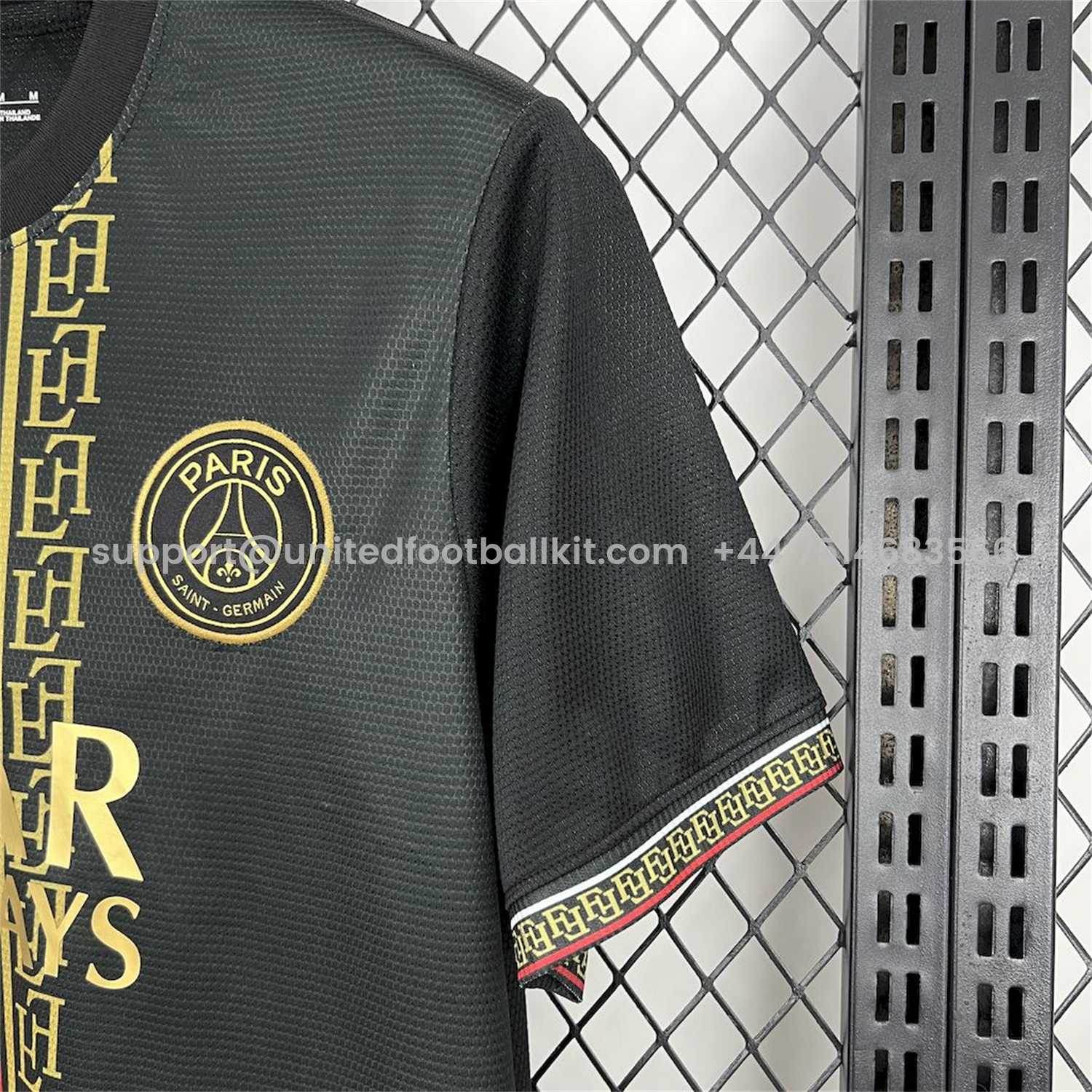 Unitedfootballkit.com | Paris Saint-Germain PSG 25-26 Red White Stripes Black Jersey - Fans Version -Customize Name, Number and Patch | Worldwide Shipping