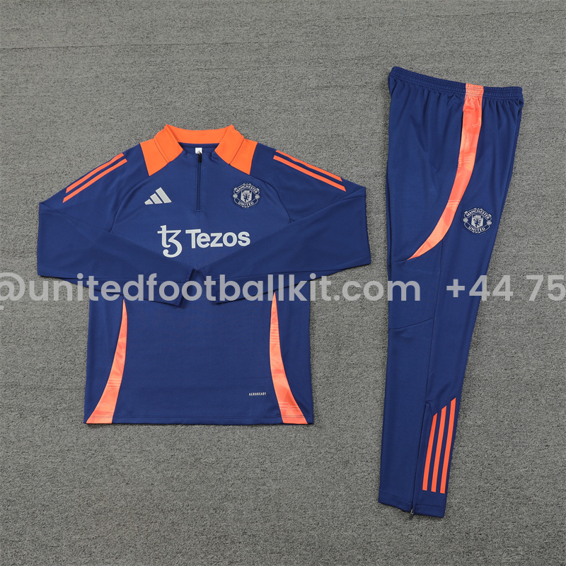 Unitedfootballkit.com | Manchester United 24-25 Long Sleeve Training Set - Deep Blue -Customize Name, Number and Patch | Worldwide Shipping