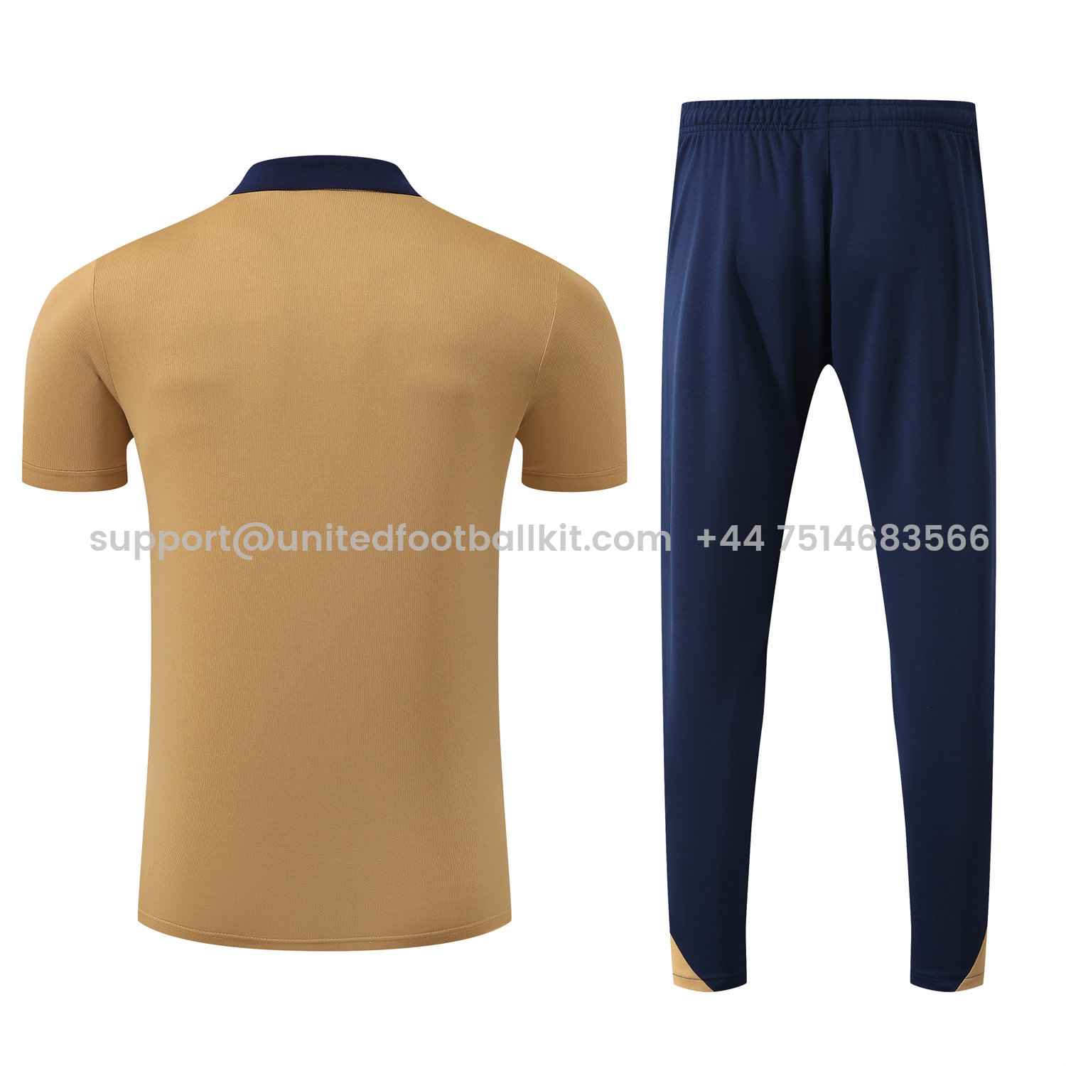 Unitedfootballkit.com | Pumas UNAM 25-26 POLO Short-Sleeve Training Set - Brown Top and Deep Blue Pants -Customize Name, Number and Patch | Worldwide Shipping
