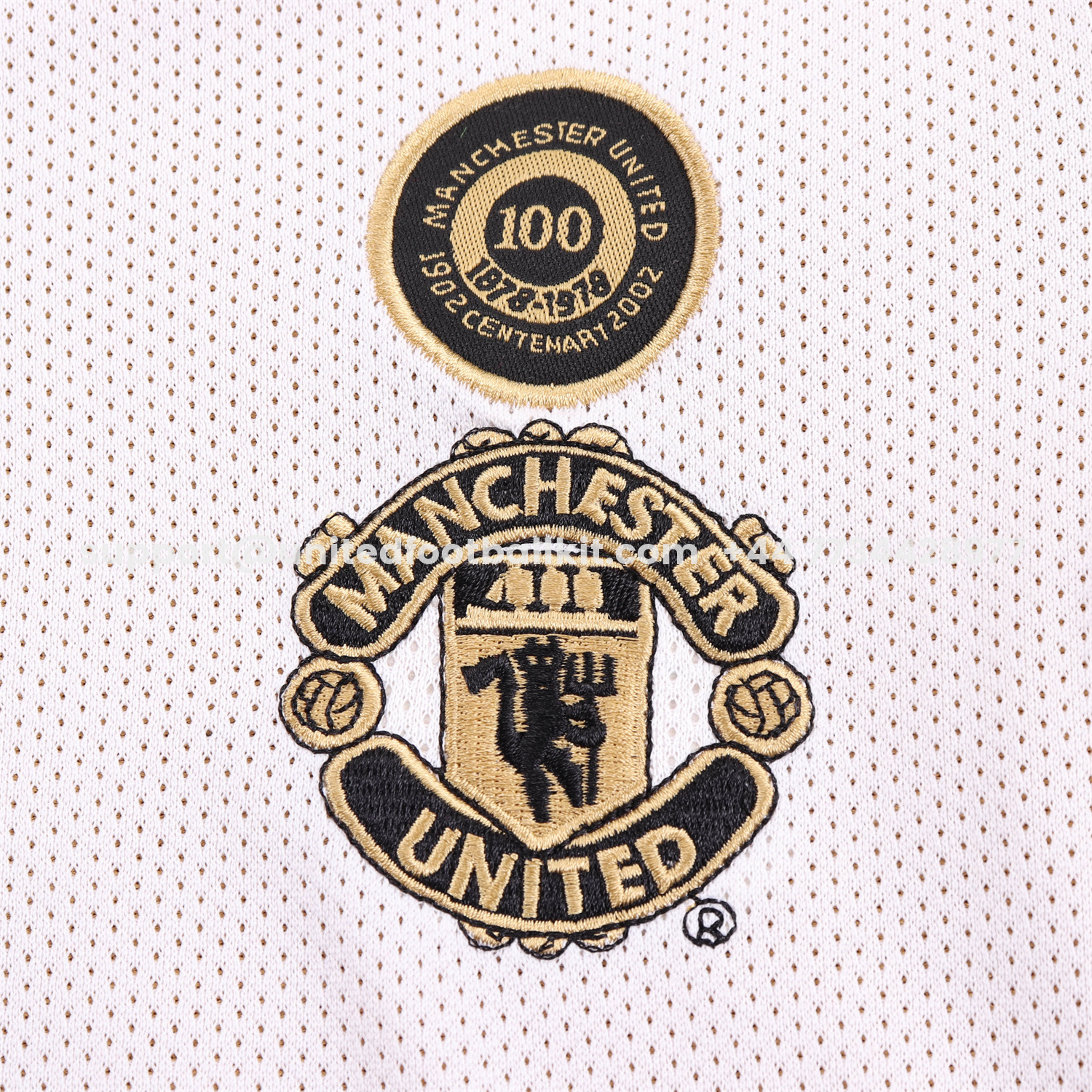 Unitedfootballkit.com | Retro Manchester United 2001-02 100th Centery Kids Kit - White -Customize Name, Number and Patch | Worldwide Shipping