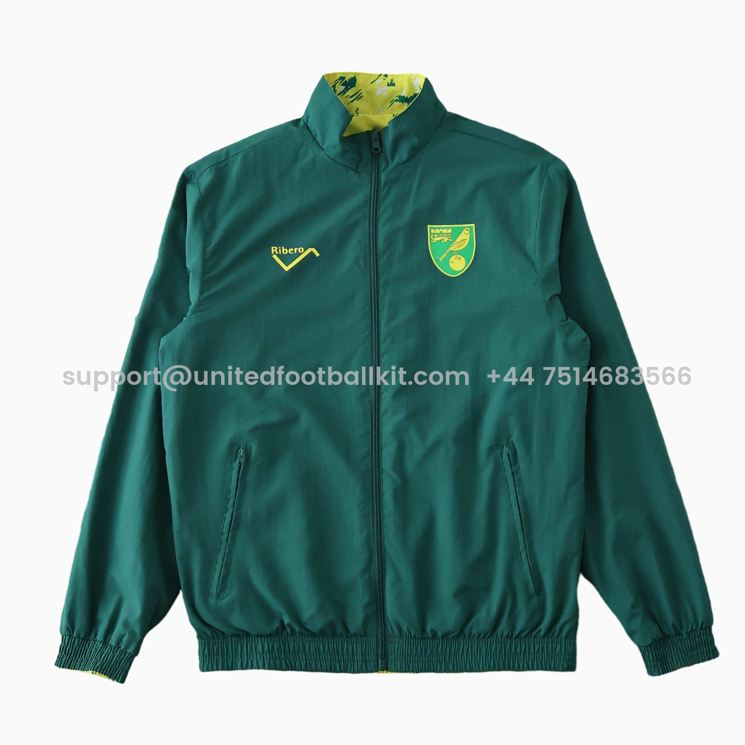 Unitedfootballkit.com | Norwich City 1992-94 Retro Style Double Sided Reversible Windbreaker - Green & Yellow -Customize Name, Number and Patch | Worldwide Shipping