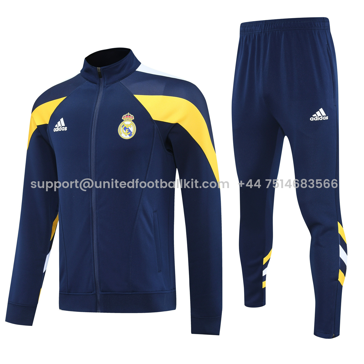 Unitedfootballkit.com | Real Madrid 25-26 Jacket Training Tracksuit - Deep Blue Jackets & Deep Blue Pants -Customize Name, Number and Patch | Worldwide Shipping