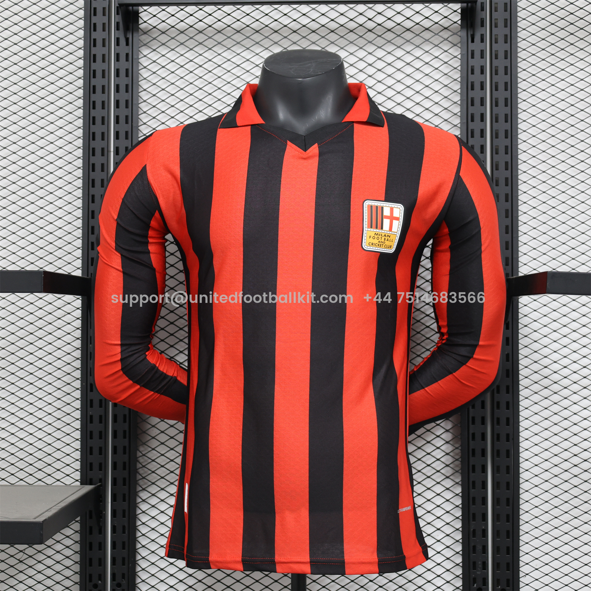 Unitedfootballkit.com | AC Milan 24-25 125th Anniversary Long Sleeves Red Jersey - Player Version -Customize Name, Number and Patch | Worldwide Shipping