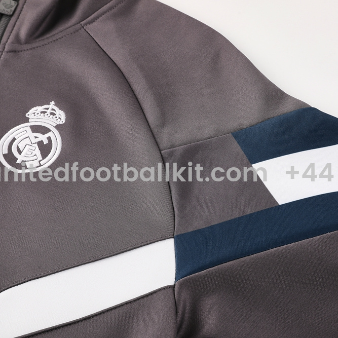 Unitedfootballkit.com | Real Madrid 24-25 Trefoil Vintage Jacket Training Tracksuit - Grey -Customize Name, Number and Patch | Worldwide Shipping
