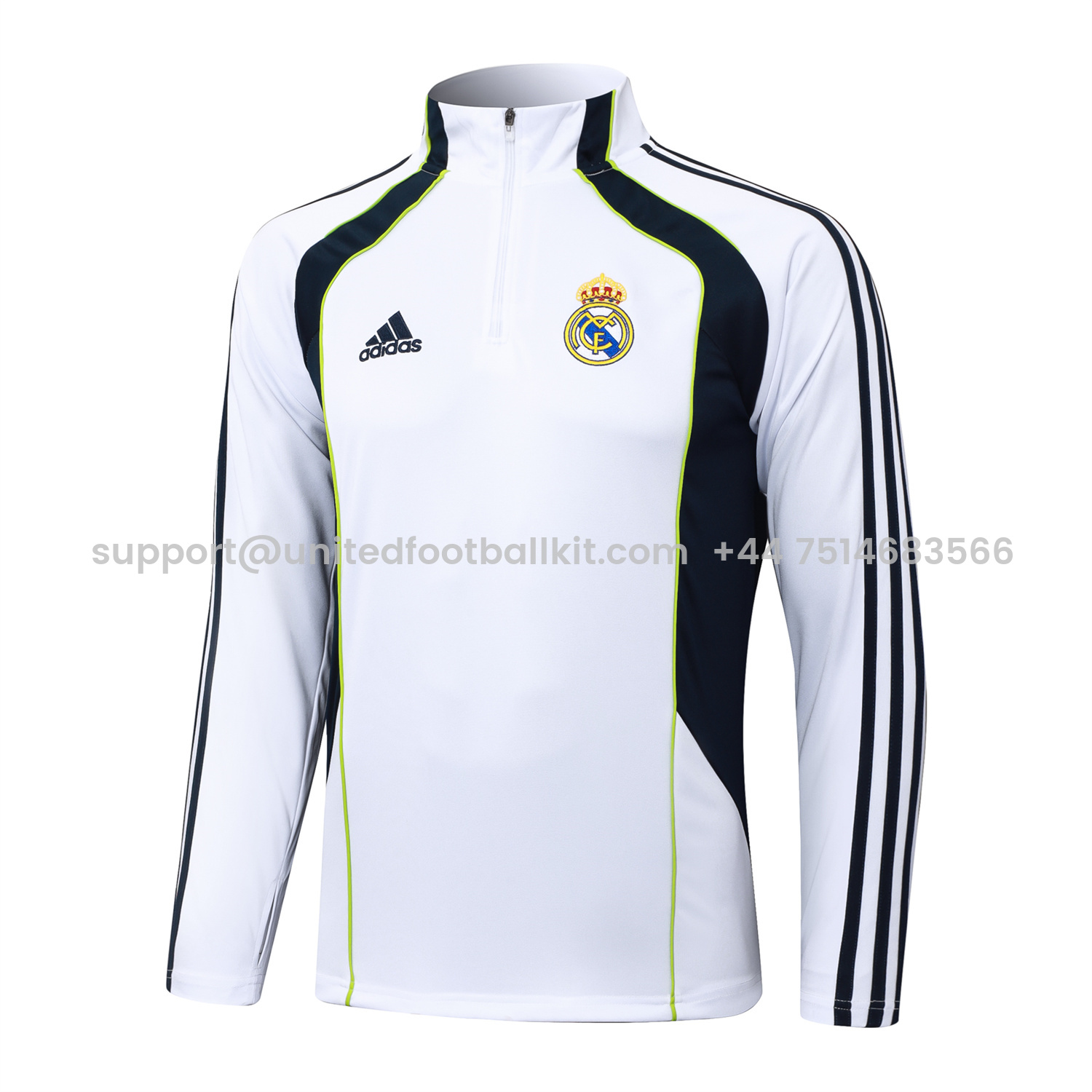 Unitedfootballkit.com | Real Madrid 25-26 Long Sleeve Training Set - White Urban Purist Style and Deep Blue Pants -Customize Name, Number and Patch | Worldwide Shipping