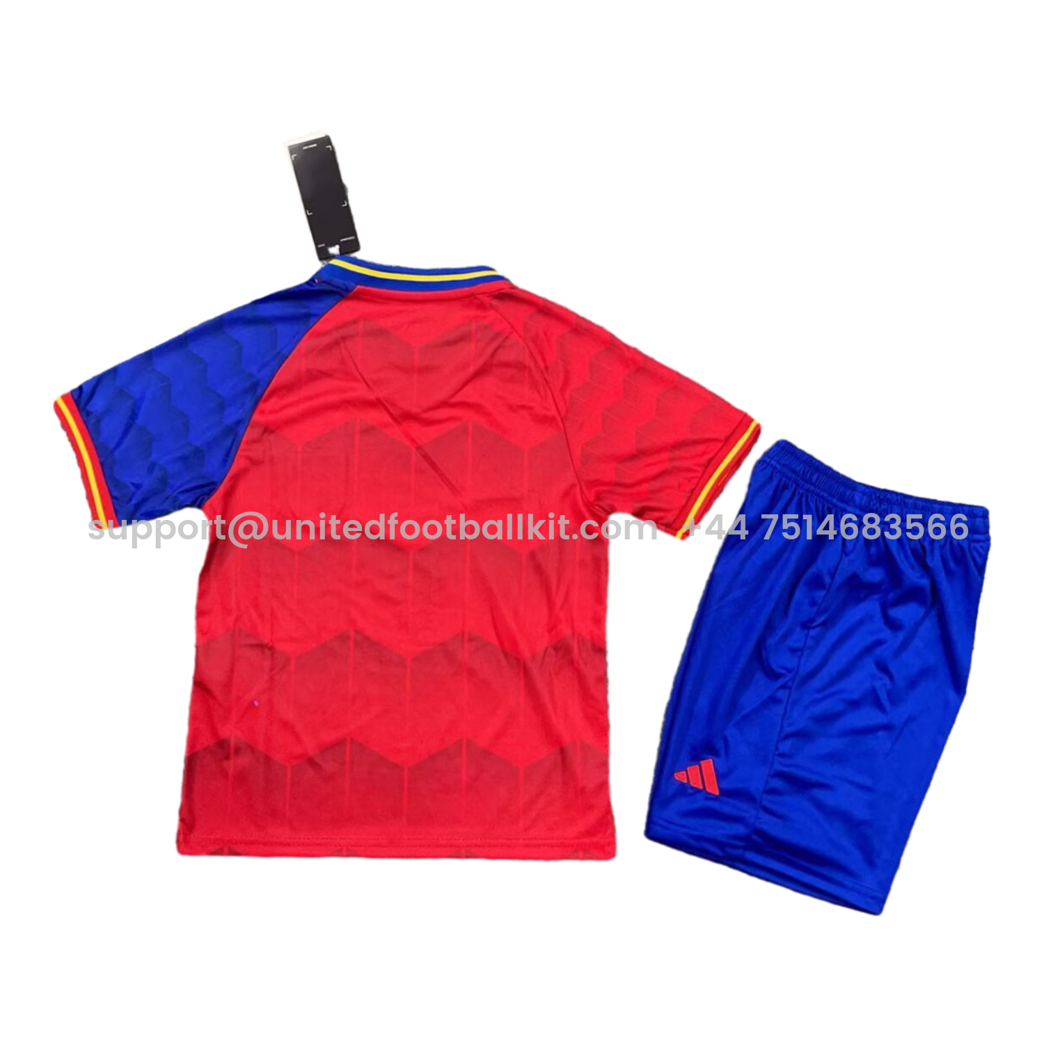 Unitedfootballkit.com | Spain 2025 2025 Red And Blue Special Edition Kids Kit -Customize Name, Number and Patch | Worldwide Shipping